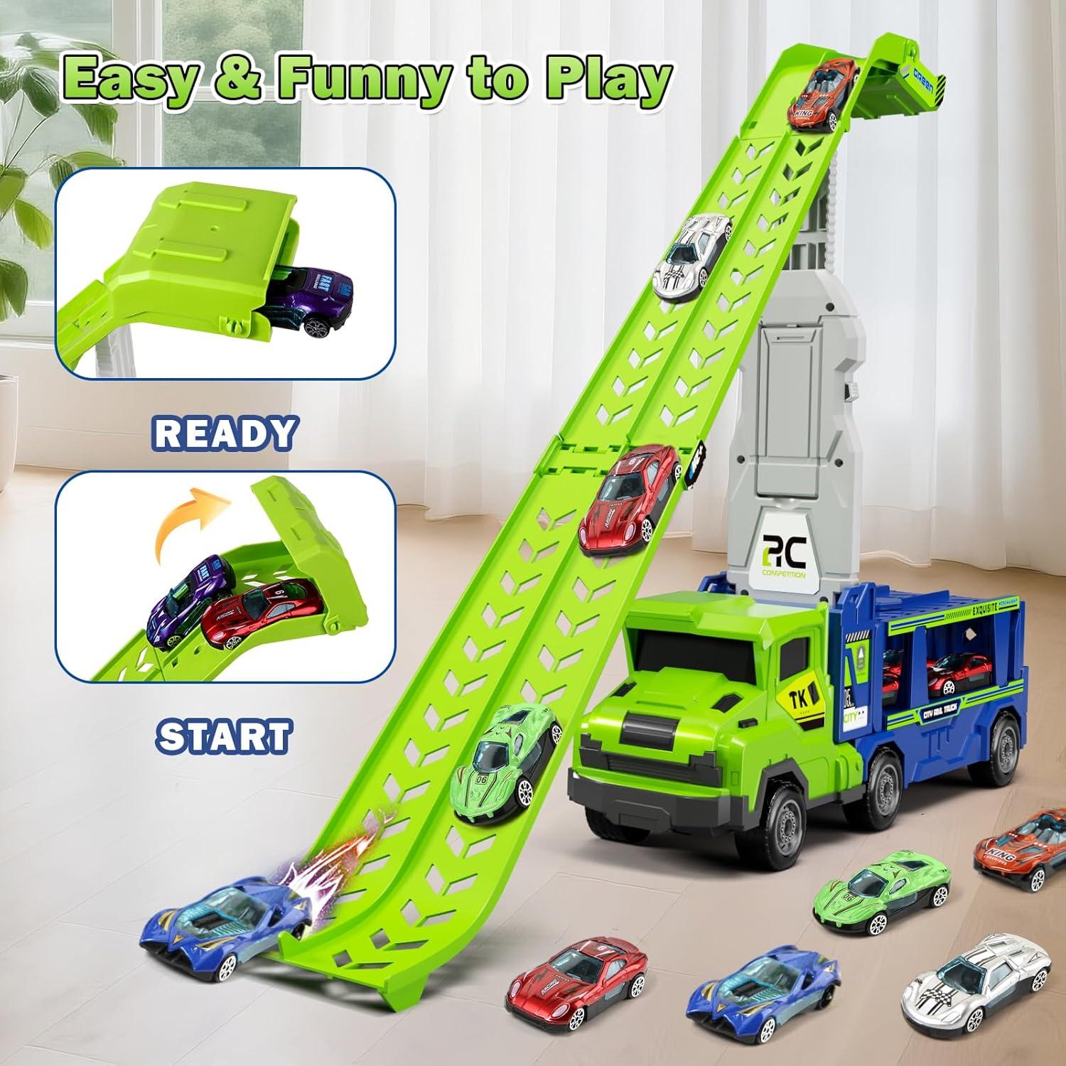 Camión Transportador 3 en 1 BSTOYDER con Pista y 6 Coches