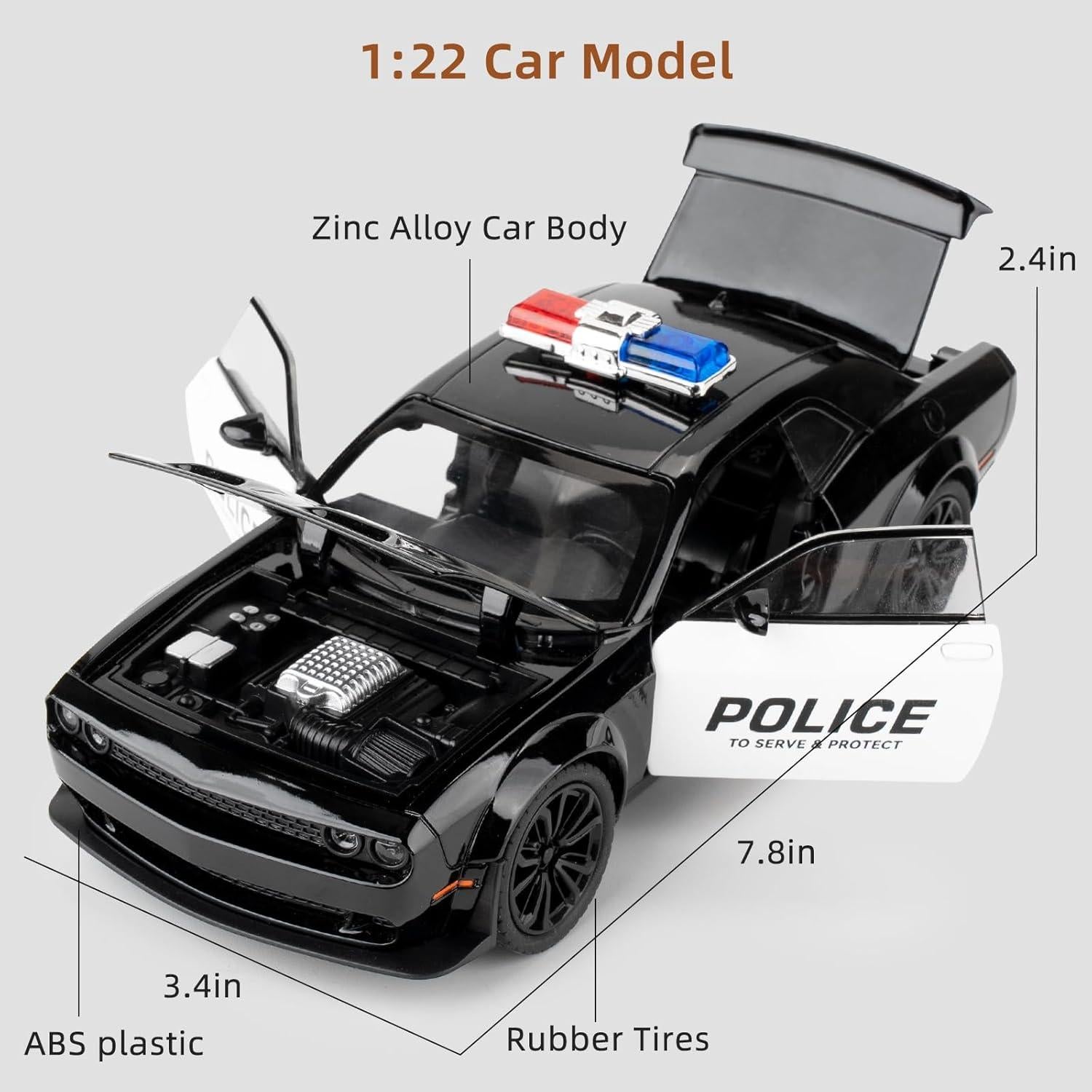 Coche de Policía Dodge Challenger SRT Hellcat 1:22 con Luces y Sonidos