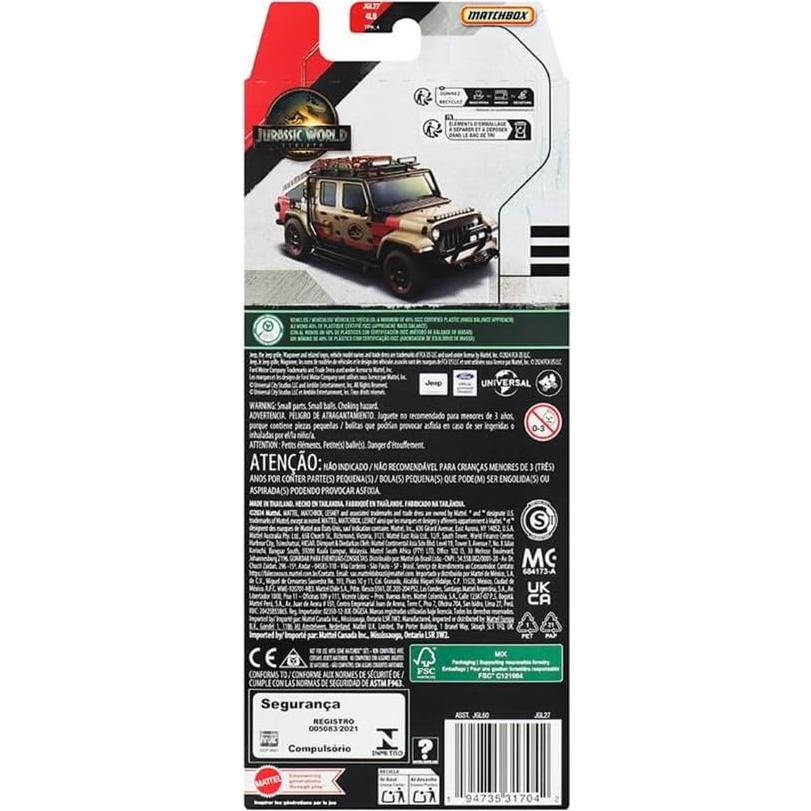 Matchbox Mundo Jurásico Renacimiento - Paquete de 5 Coches y Dinosaurios