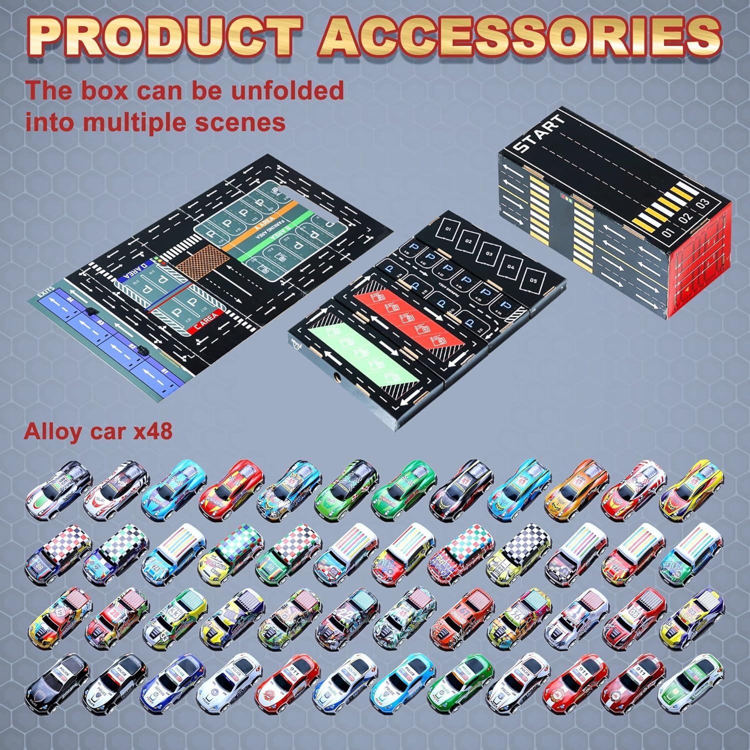 Juego de Coches Mini de Aleación CA8858 con Pista y Garaje 48 Piezas
