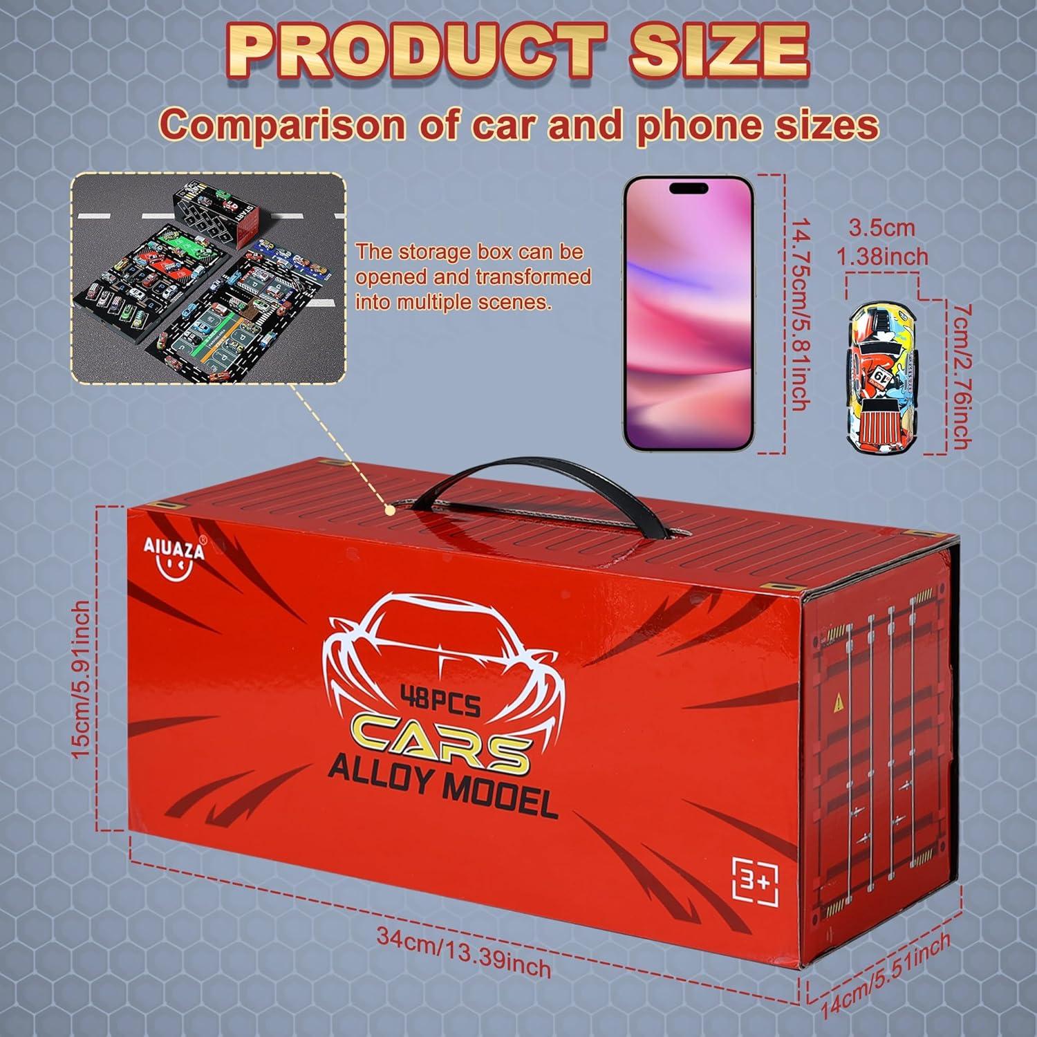 Juego de Coches Mini de Aleación CA8858 con Pista y Garaje 48 Piezas