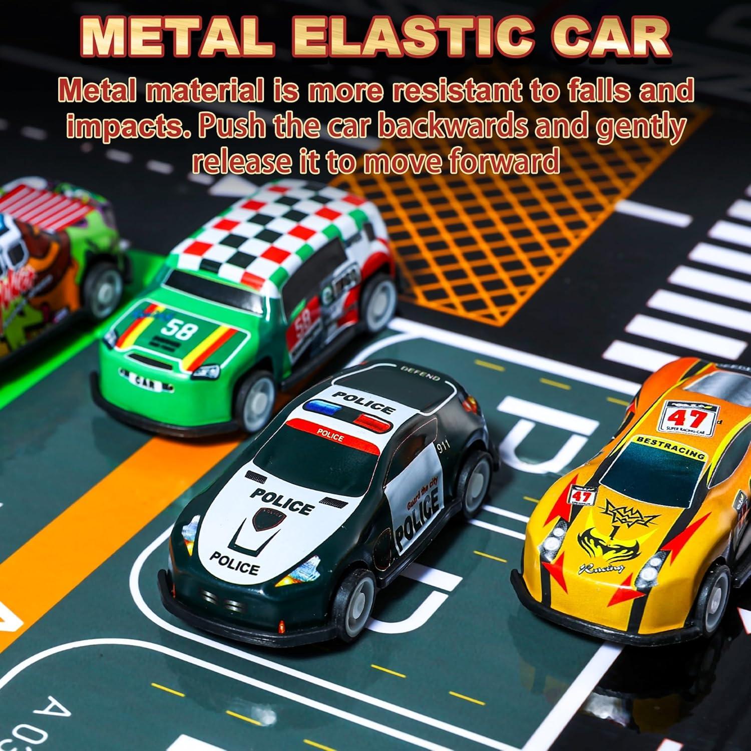 Juego de Coches Mini de Aleación CA8858 con Pista y Garaje 48 Piezas