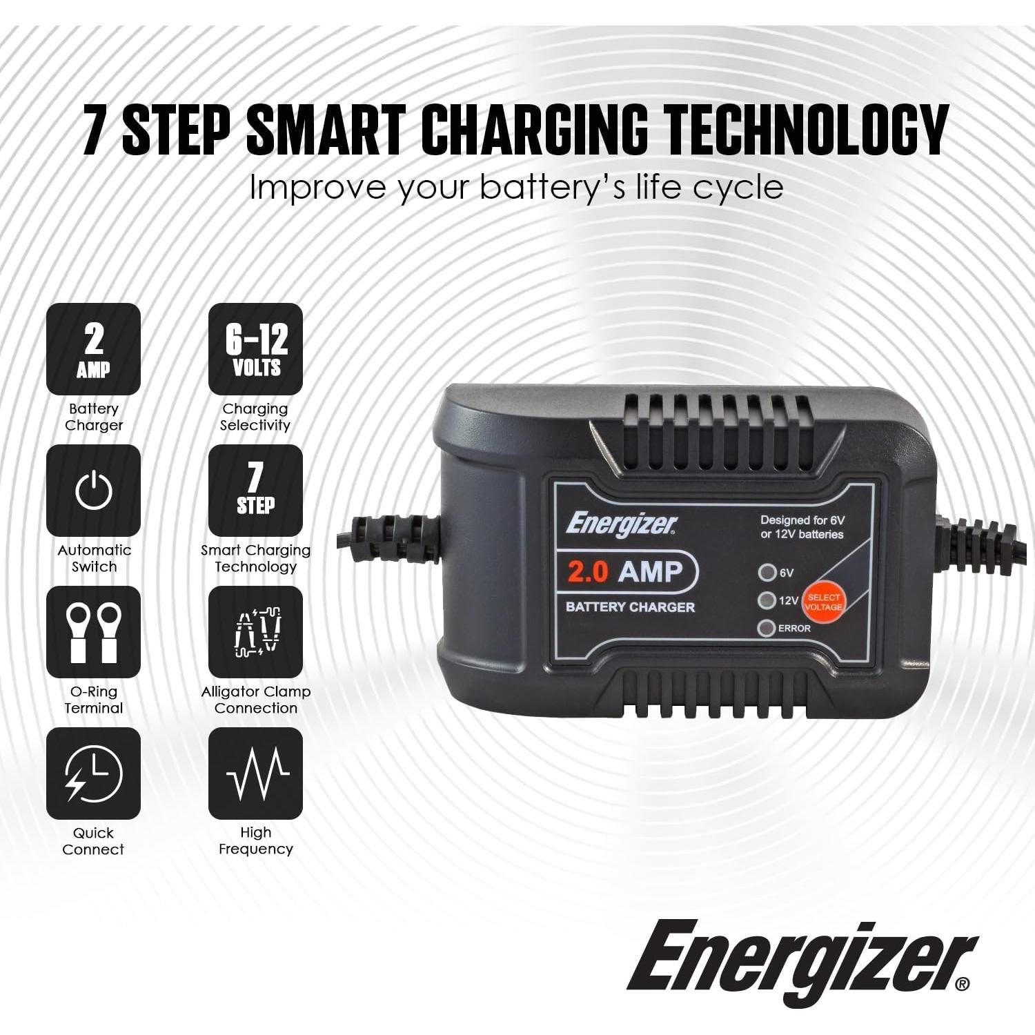 Cargador Mantenedor de Batería Energizer 2A 6V/12V Inteligente