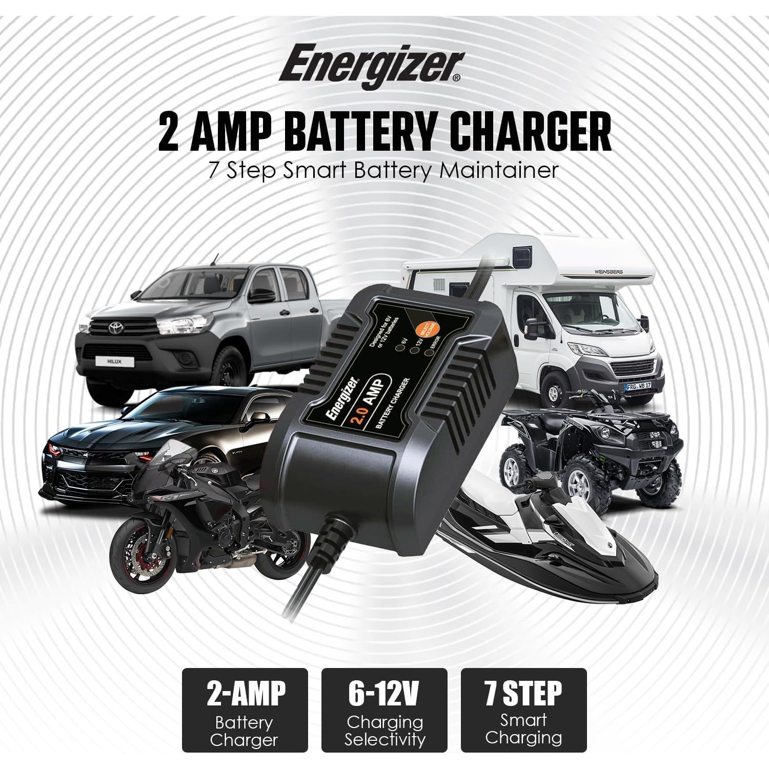 Cargador Mantenedor de Batería Energizer 2A 6V/12V Inteligente