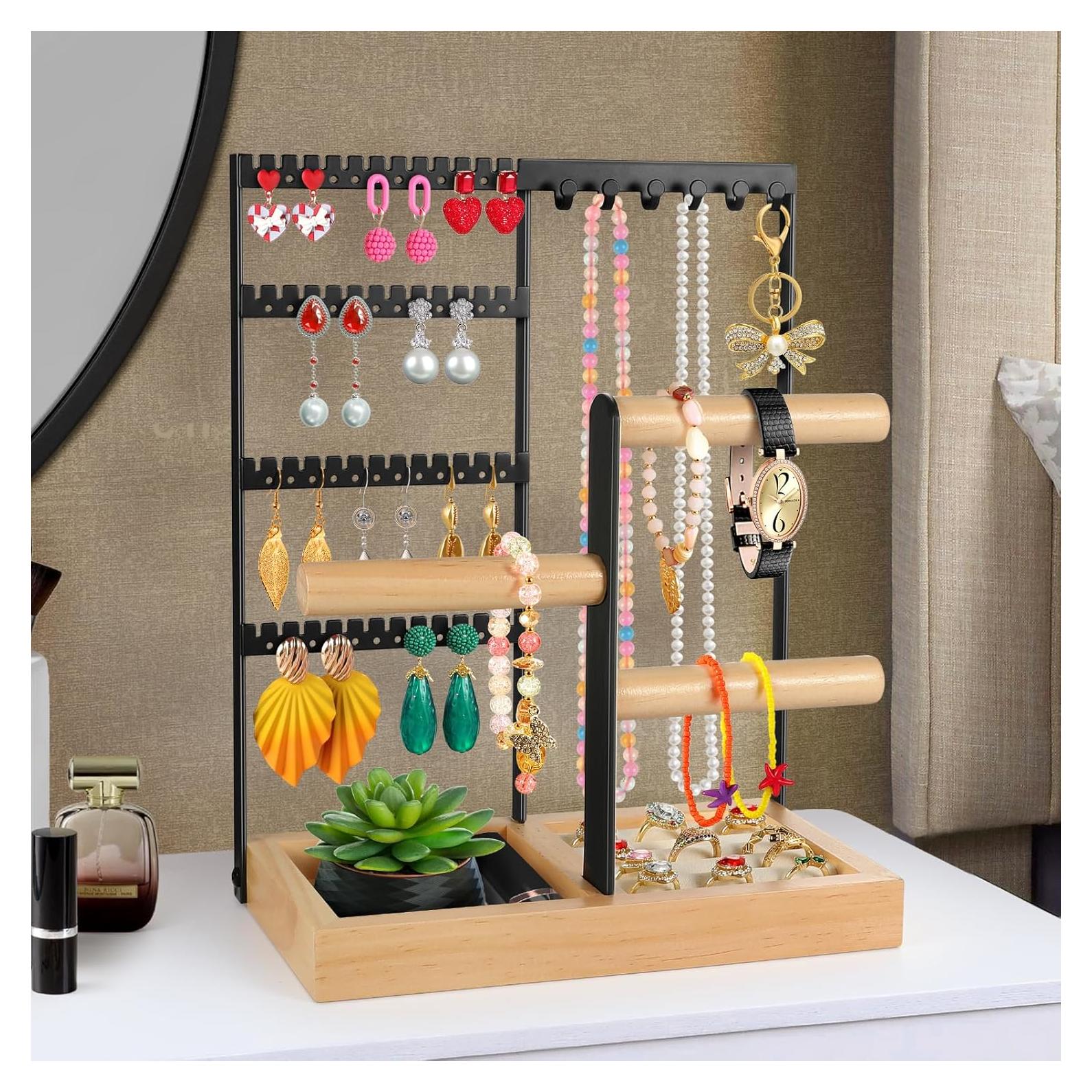 Organizador de Joyería Godboat Negro, Soporte 4 Niveles 48 Agujeros