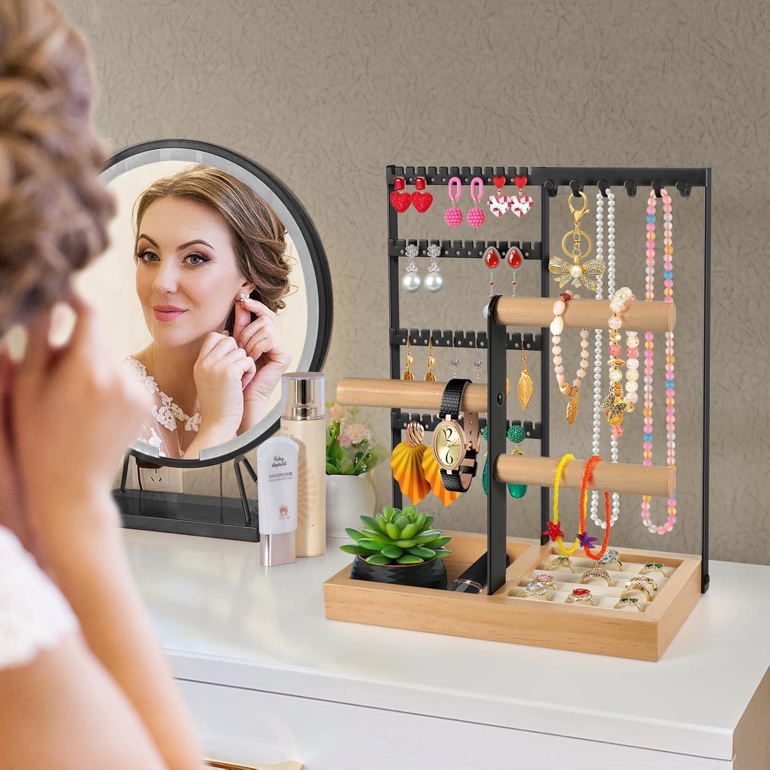 Organizador de Joyería Godboat Negro, Soporte 4 Niveles 48 Agujeros