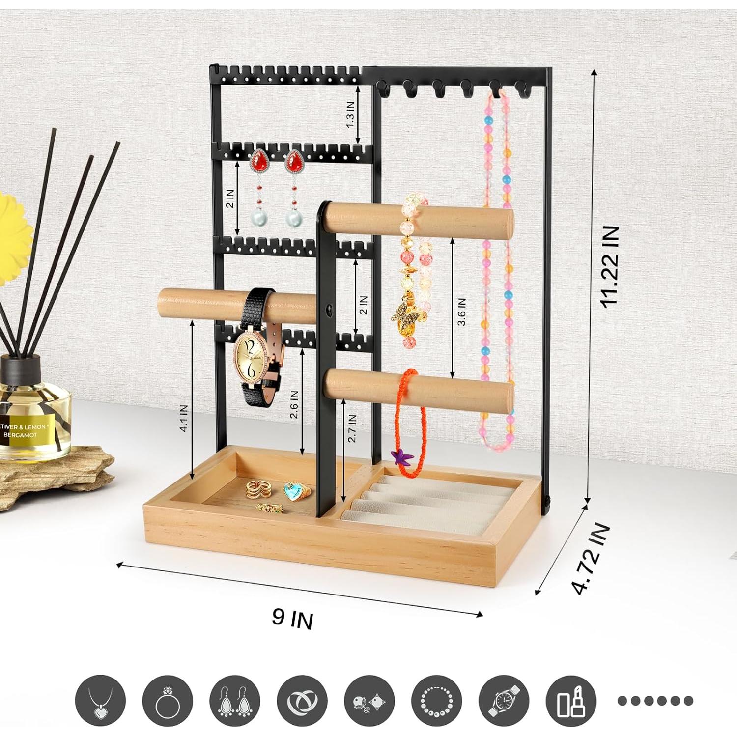 Organizador de Joyería Godboat Negro, Soporte 4 Niveles 48 Agujeros