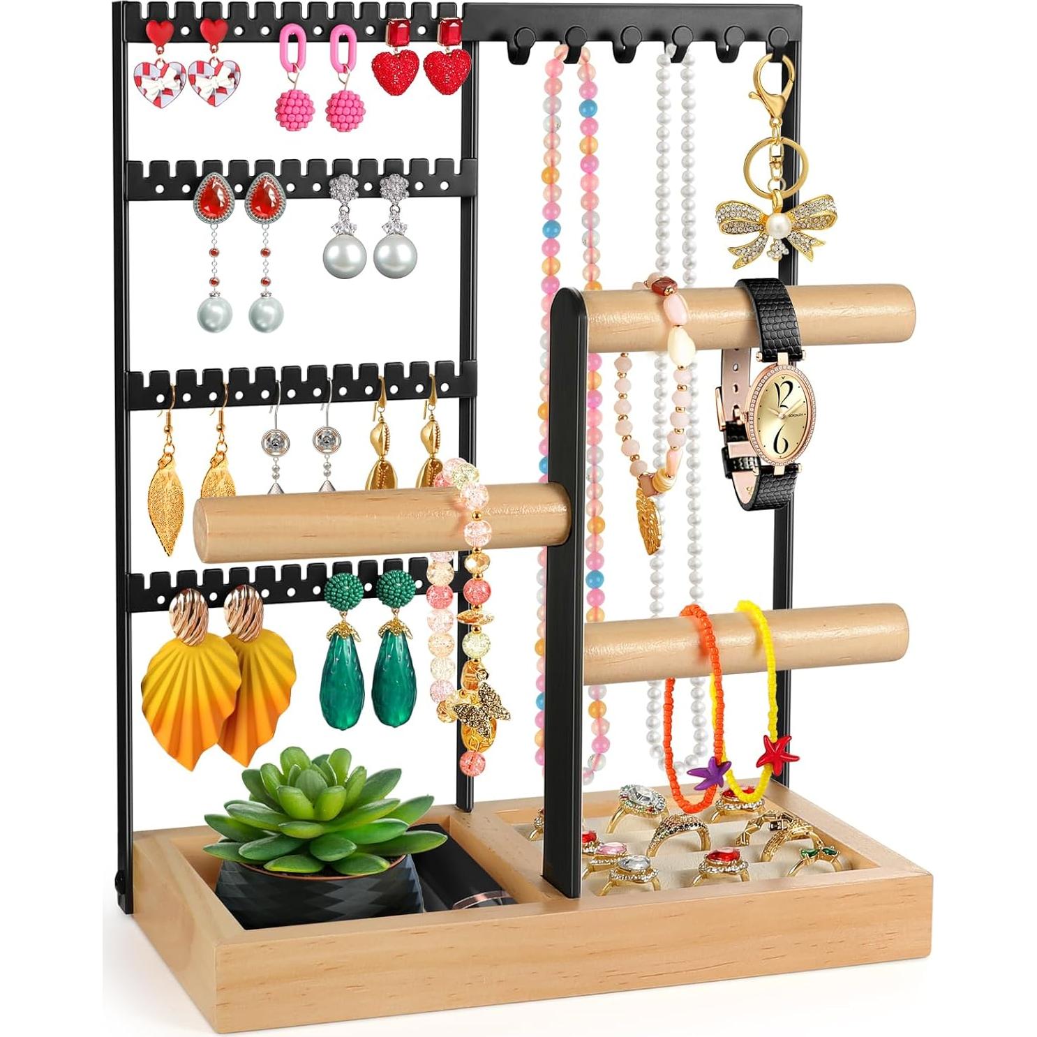 Organizador de Joyería Godboat Negro, Soporte 4 Niveles 48 Agujeros