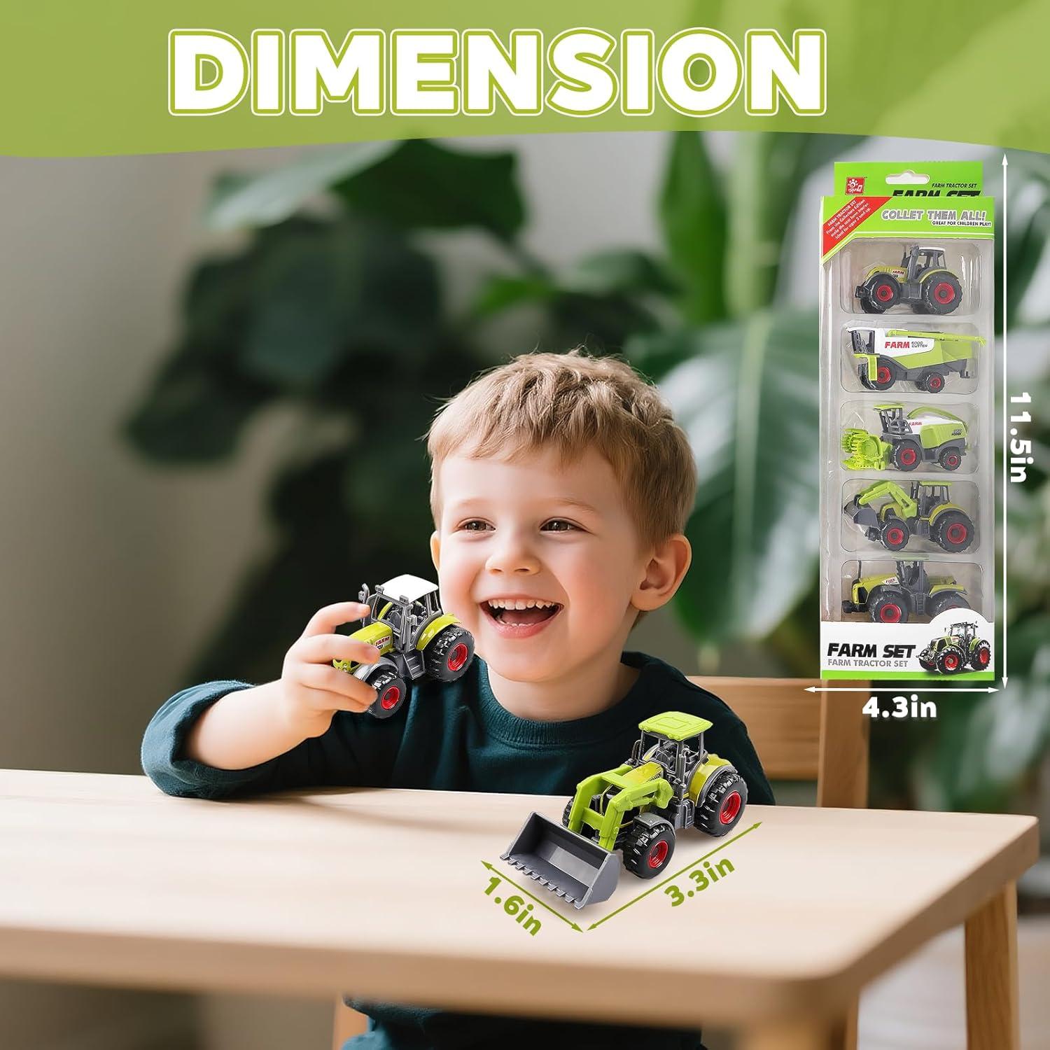 Conjunto de 5 Juguetes de Tractores de Granja Victob - Vehículos Mini de Metal y Plástico