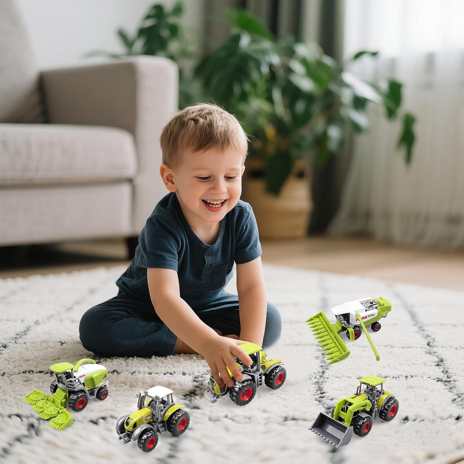 Conjunto de 5 Juguetes de Tractores de Granja Victob - Vehículos Mini de Metal y Plástico