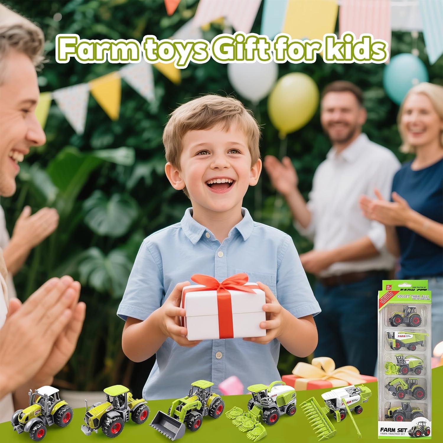 Conjunto de 5 Juguetes de Tractores de Granja Victob - Vehículos Mini de Metal y Plástico