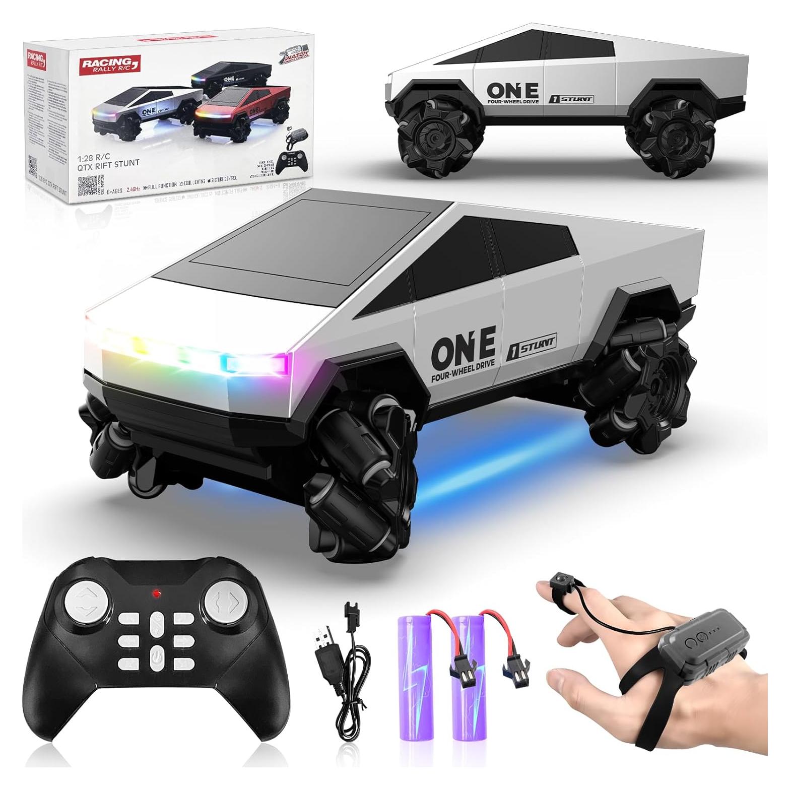 Remote Control Car, RC Stunt Car 2.4Ghz 4WD RC Cars 360°Rotating All Terrain High Speed Monster Truck Toys with Light, 2 Batteries Off-Road Electric Vehicle Toys for Kids Boys Girl