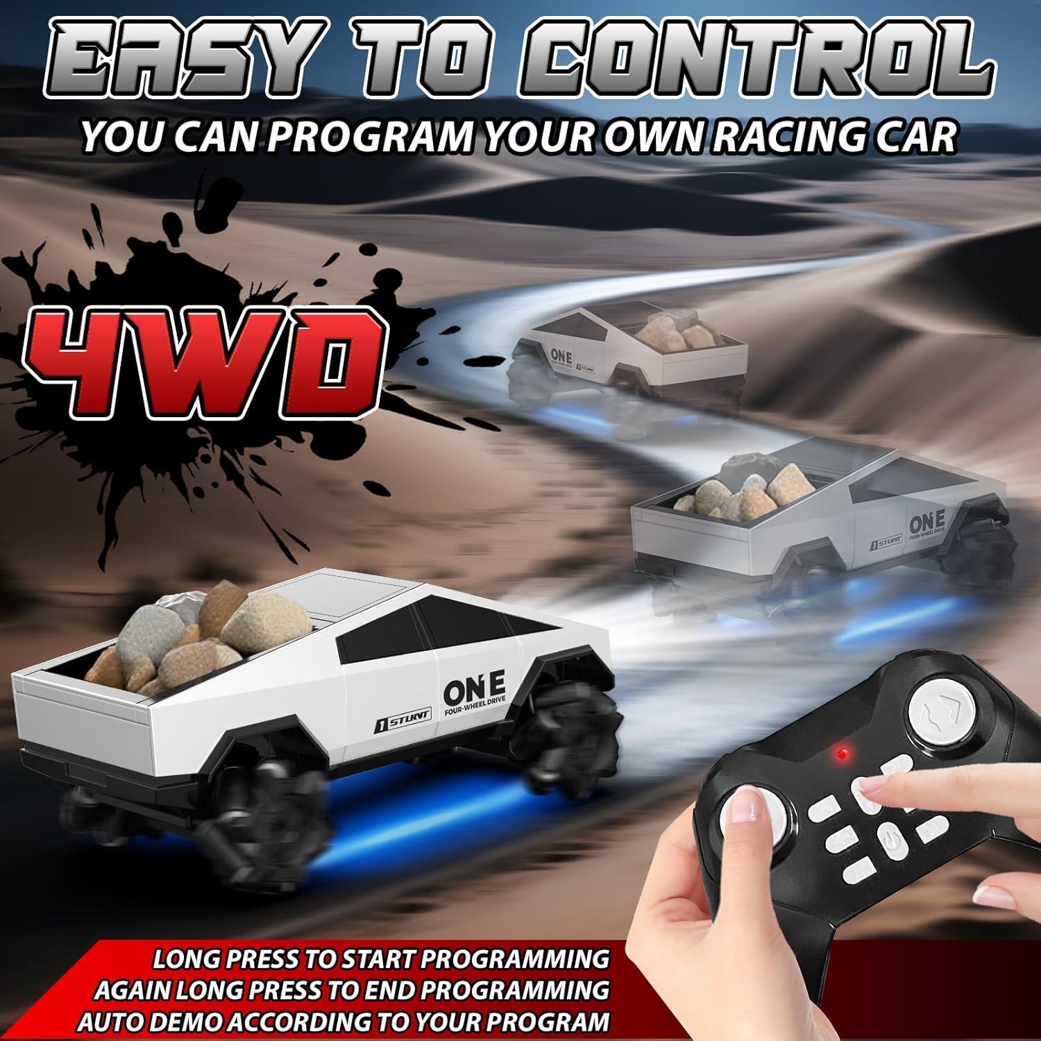 Remote Control Car, RC Stunt Car 2.4Ghz 4WD RC Cars 360°Rotating All Terrain High Speed Monster Truck Toys with Light, 2 Batteries Off-Road Electric Vehicle Toys for Kids Boys Girl