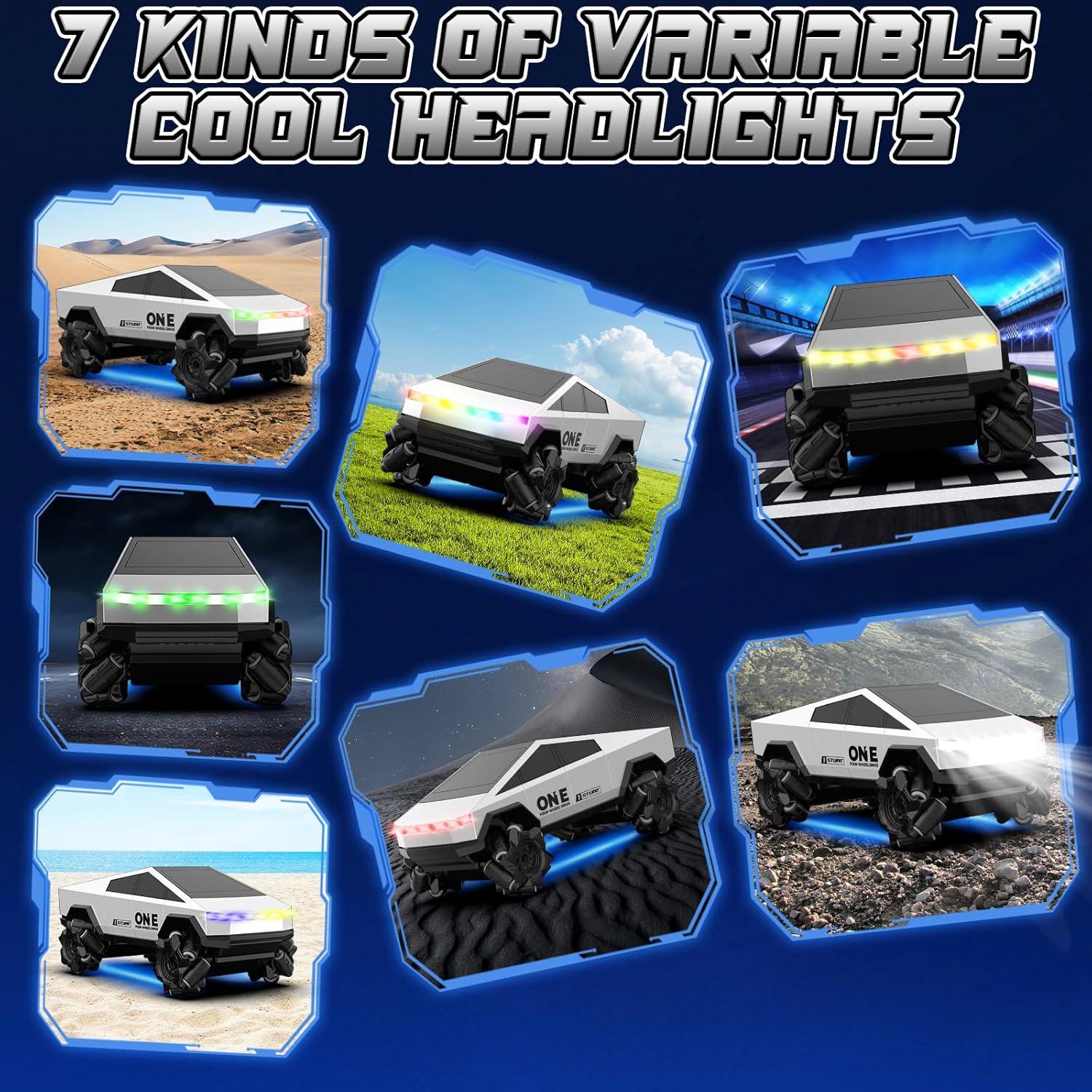 Remote Control Car, RC Stunt Car 2.4Ghz 4WD RC Cars 360°Rotating All Terrain High Speed Monster Truck Toys with Light, 2 Batteries Off-Road Electric Vehicle Toys for Kids Boys Girl