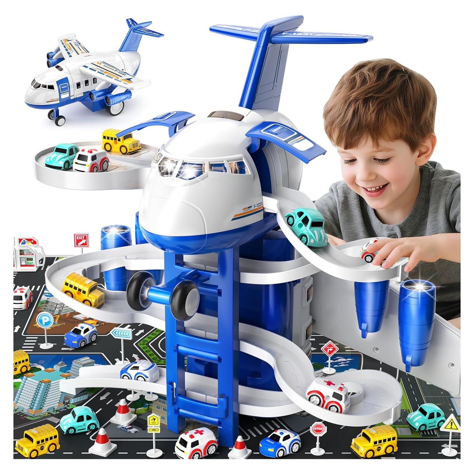 Juguete Educativo de Avión MSKOLER con Pista y 8 Coches