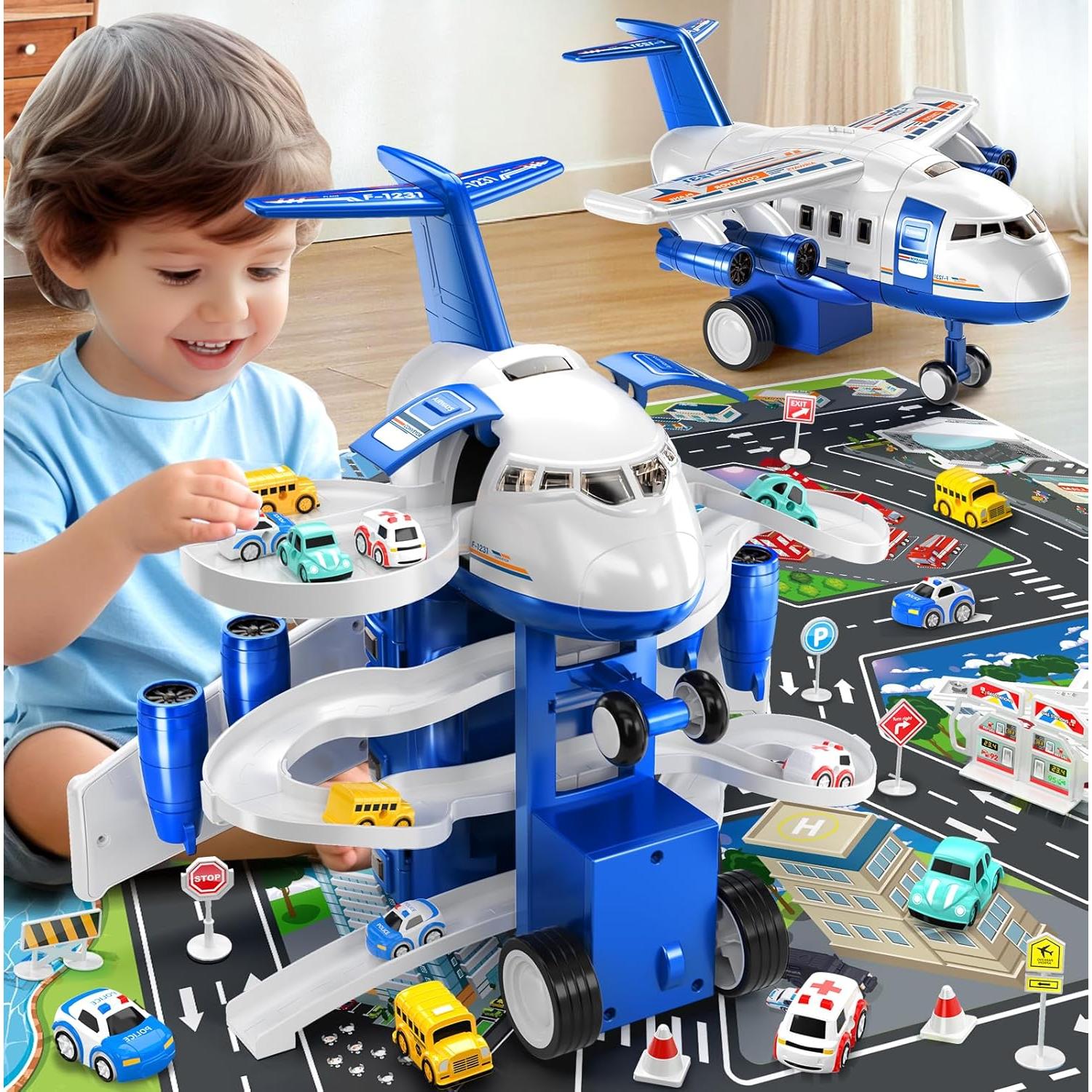 Juguete Educativo de Avión MSKOLER con Pista y 8 Coches