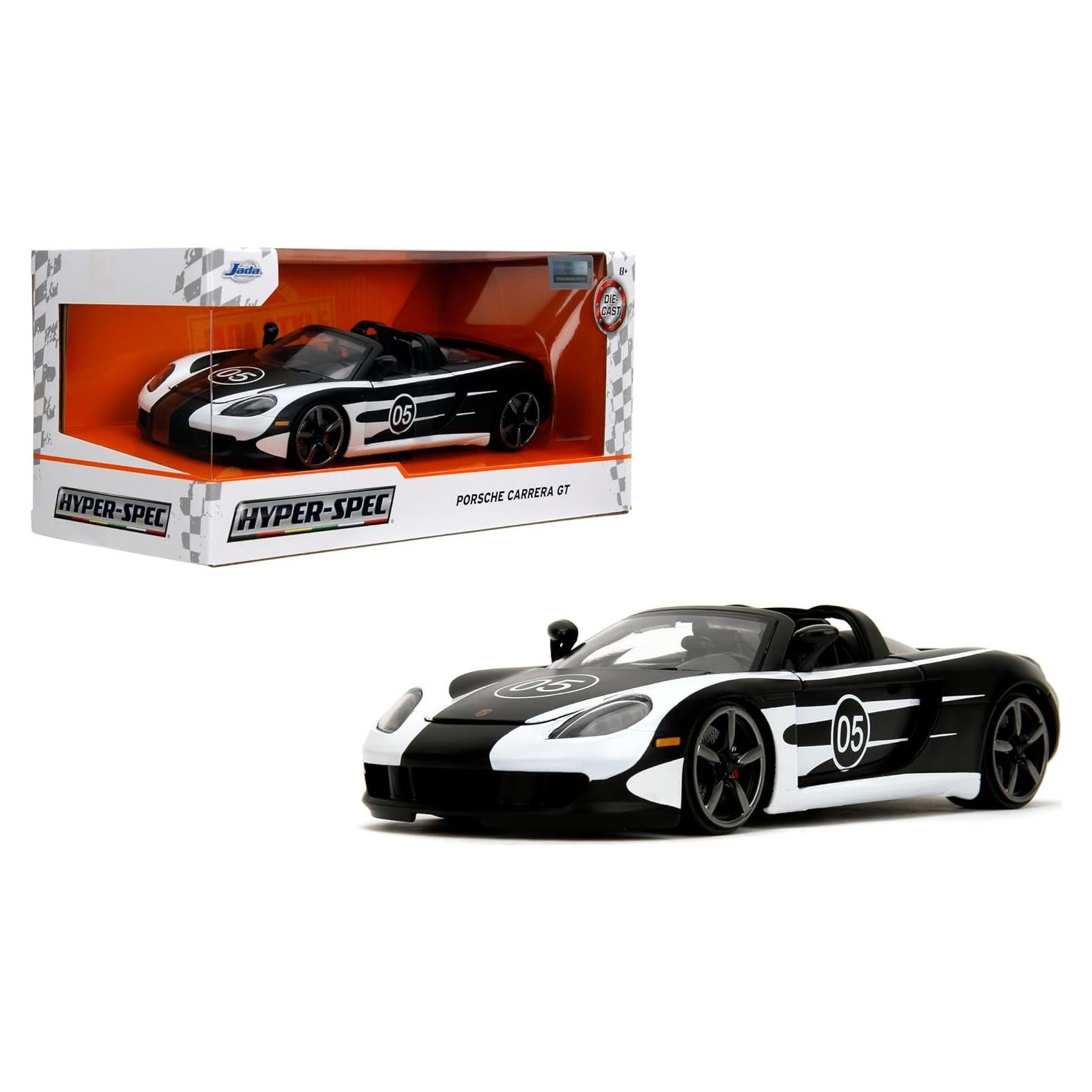 Auto de Fundición Jada Toys Porsche Carrera GT 1:24 Negro/Blanco