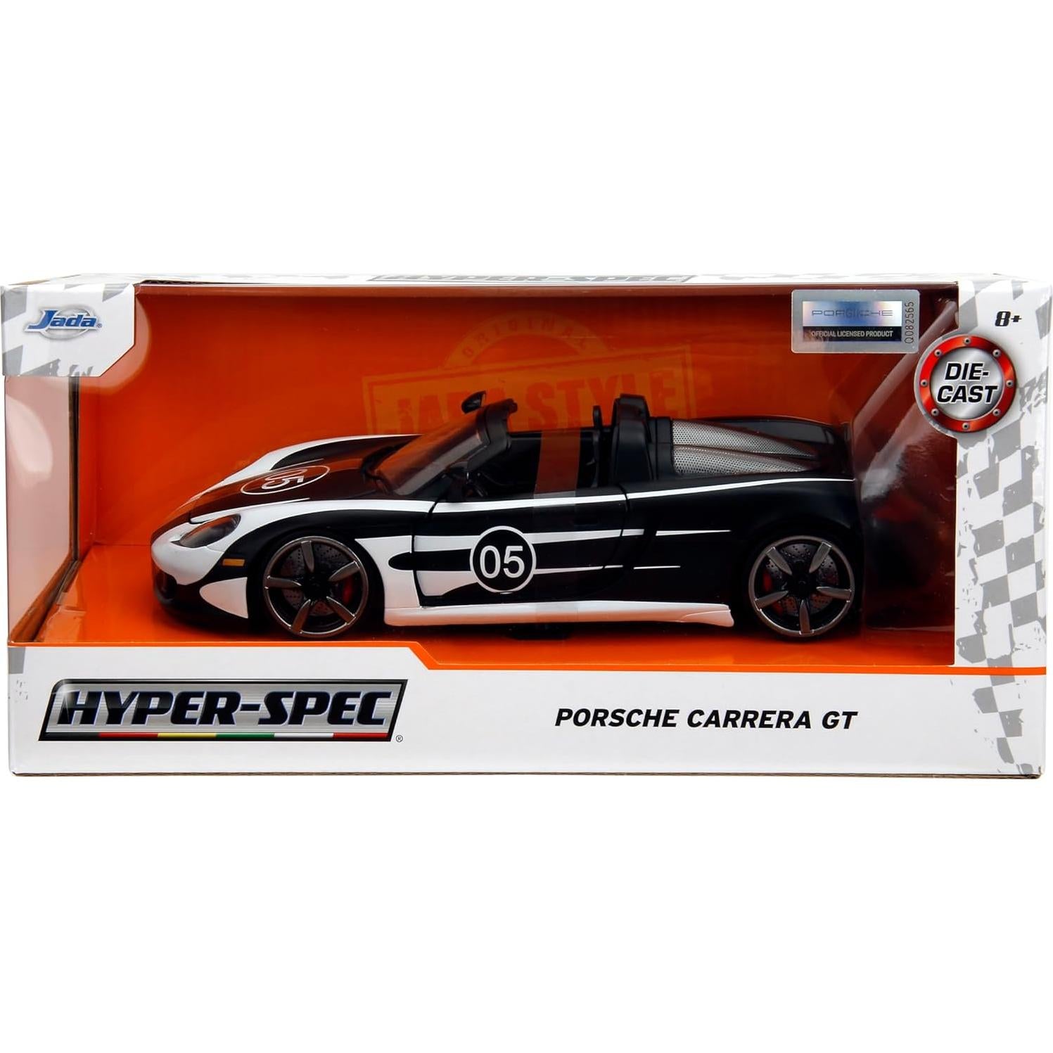 Auto de Fundición Jada Toys Porsche Carrera GT 1:24 Negro/Blanco