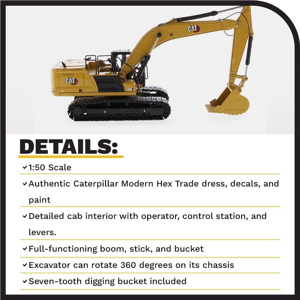 Excavadora Hidráulica Diecast Masters CAT 336 1:50 Detalles Realistas