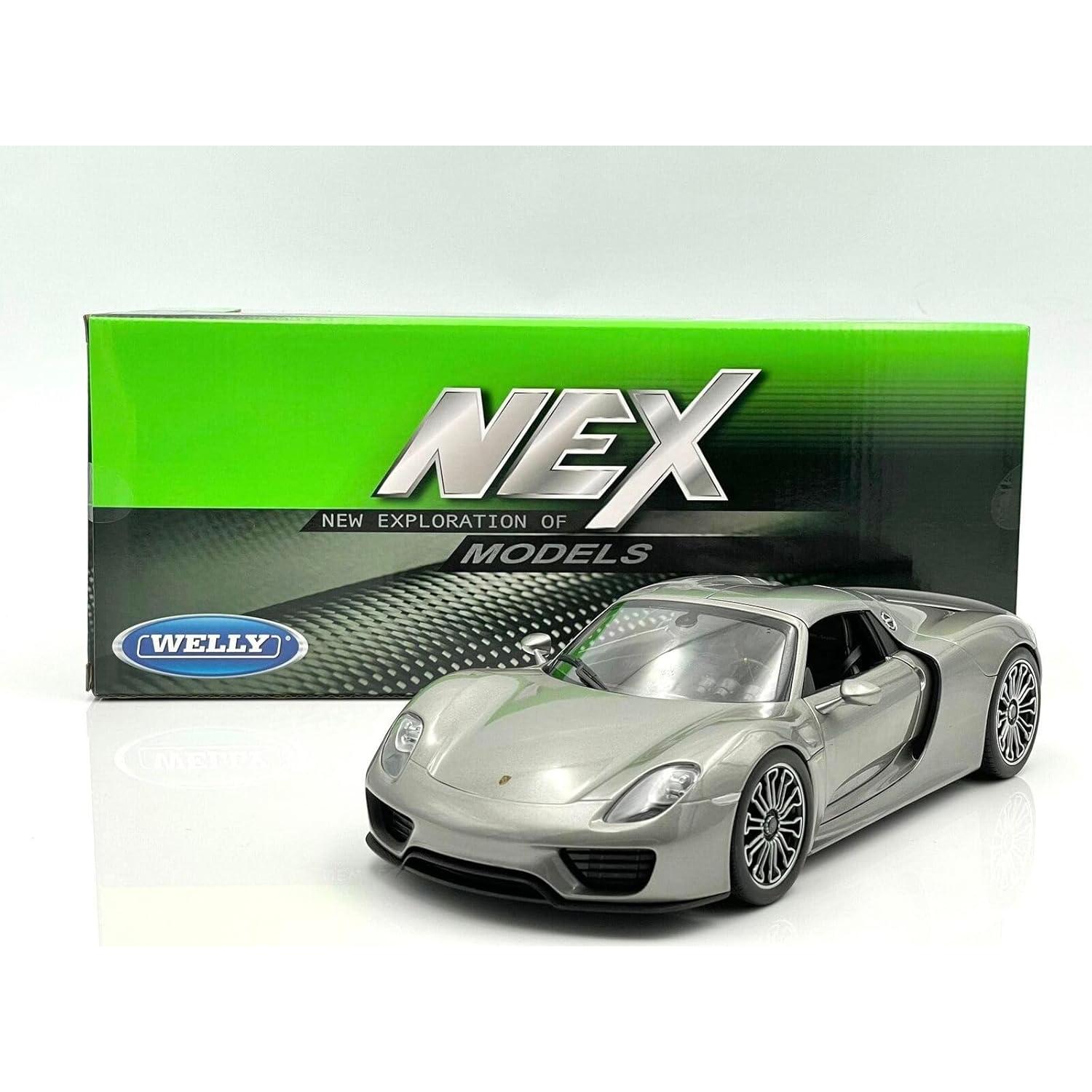 Modelo Diecast Porsche 918 Spyder Welly 1:24 Techo Duro Plata