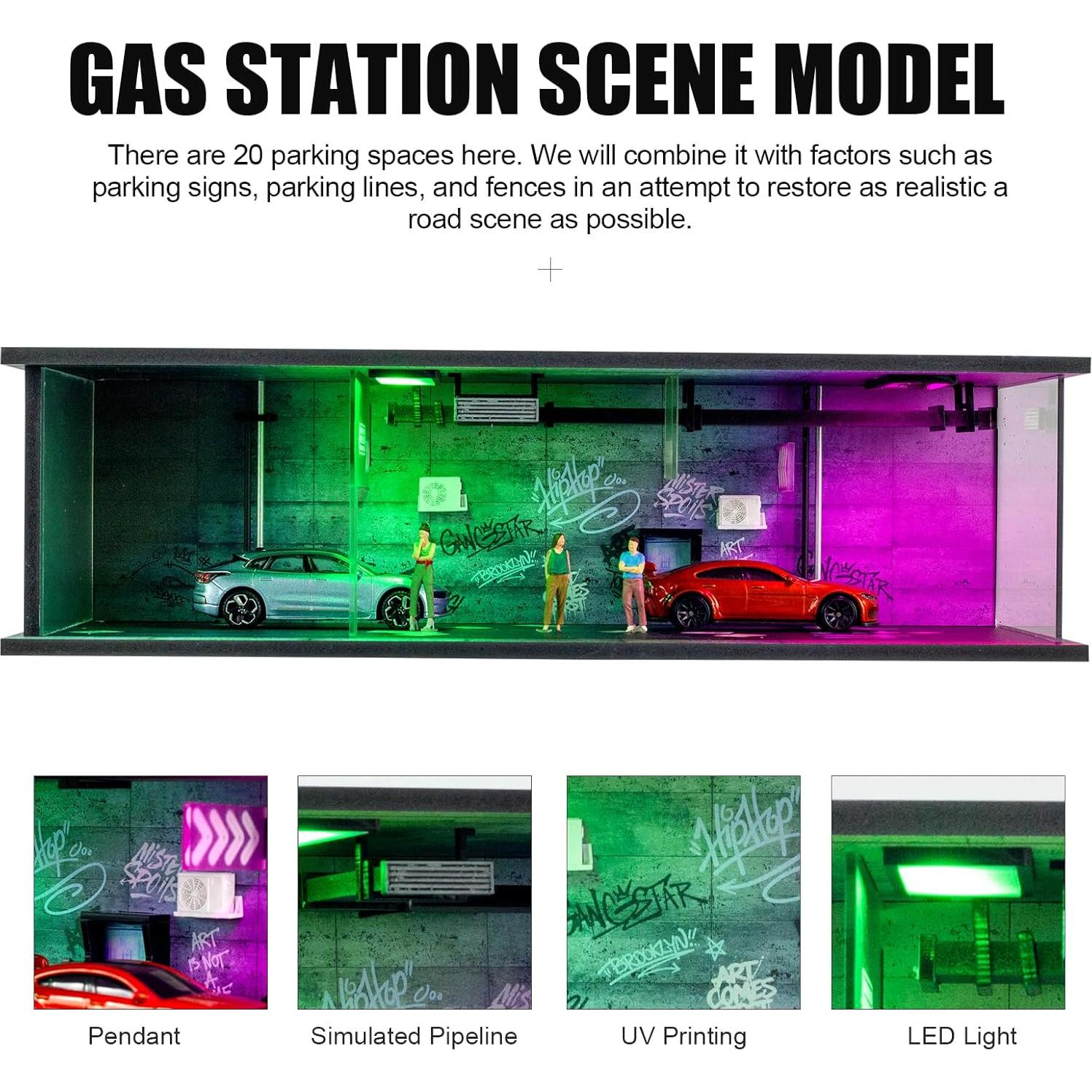 Garaje de Exhibición Cyberpunk 1/64 con Luz LED y Acrílico