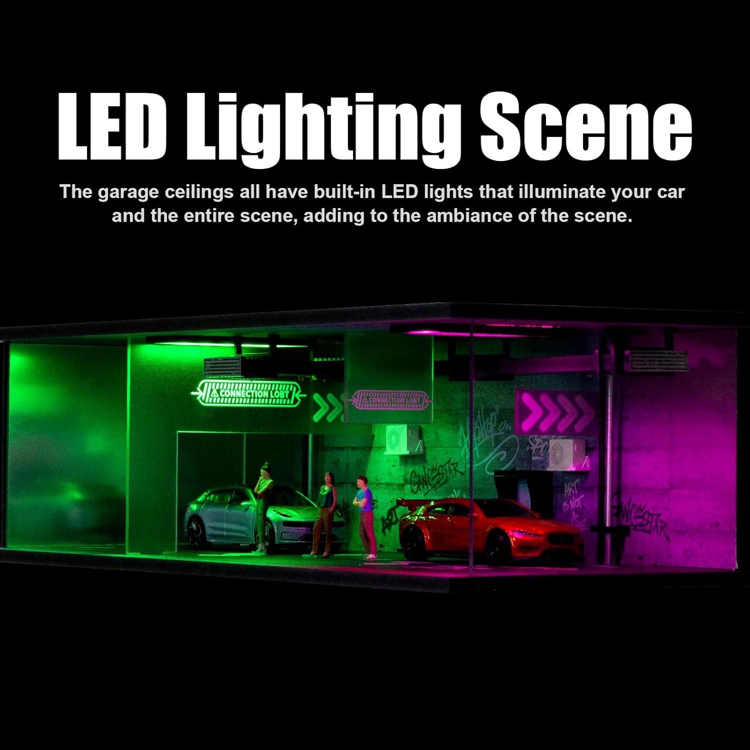 Garaje de Exhibición Cyberpunk 1/64 con Luz LED y Acrílico