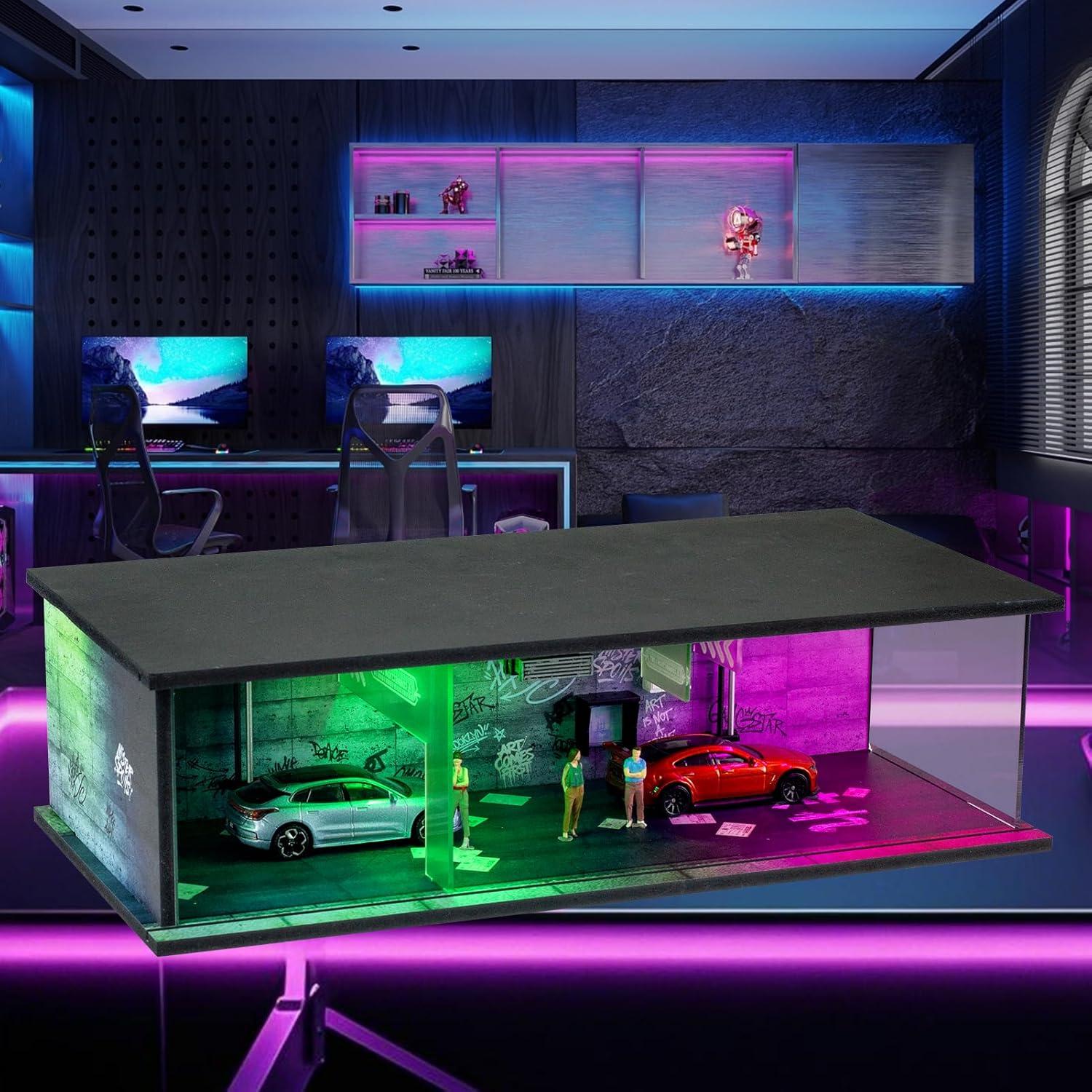 Garaje de Exhibición Cyberpunk 1/64 con Luz LED y Acrílico