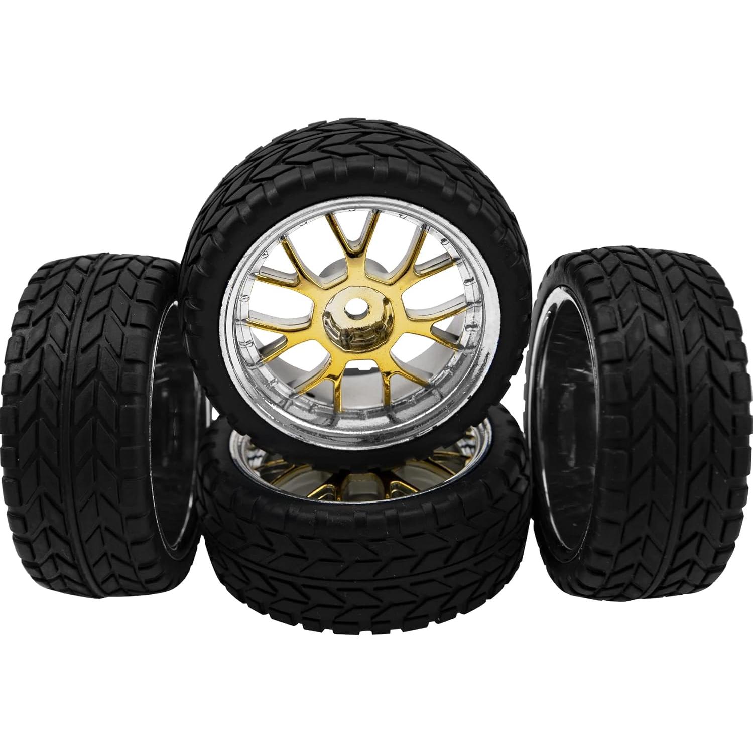 Juego de 4 Ruedas RC HIRCQOO 12mm 66mm Amarillo y Plata