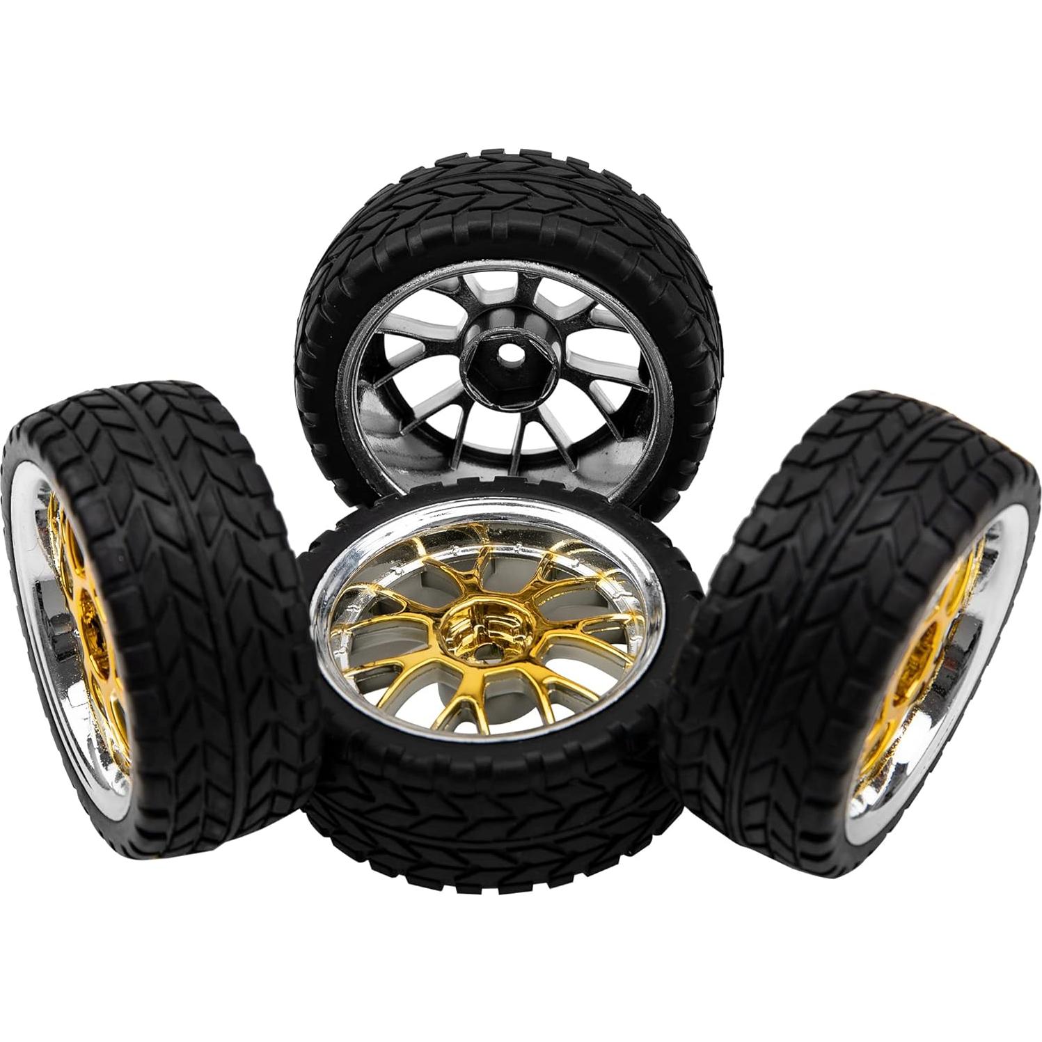 Juego de 4 Ruedas RC HIRCQOO 12mm 66mm Amarillo y Plata