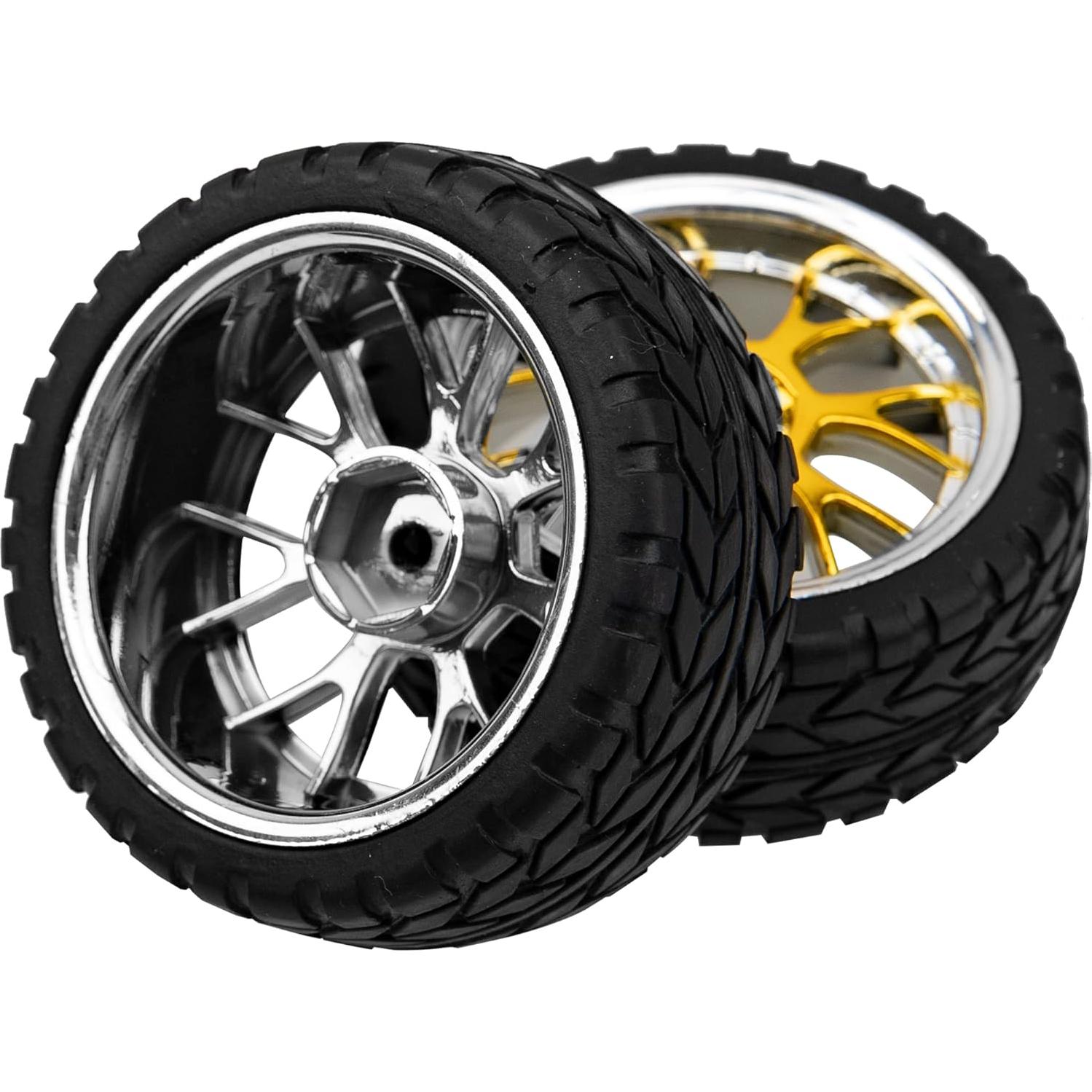 Juego de 4 Ruedas RC HIRCQOO 12mm 66mm Amarillo y Plata