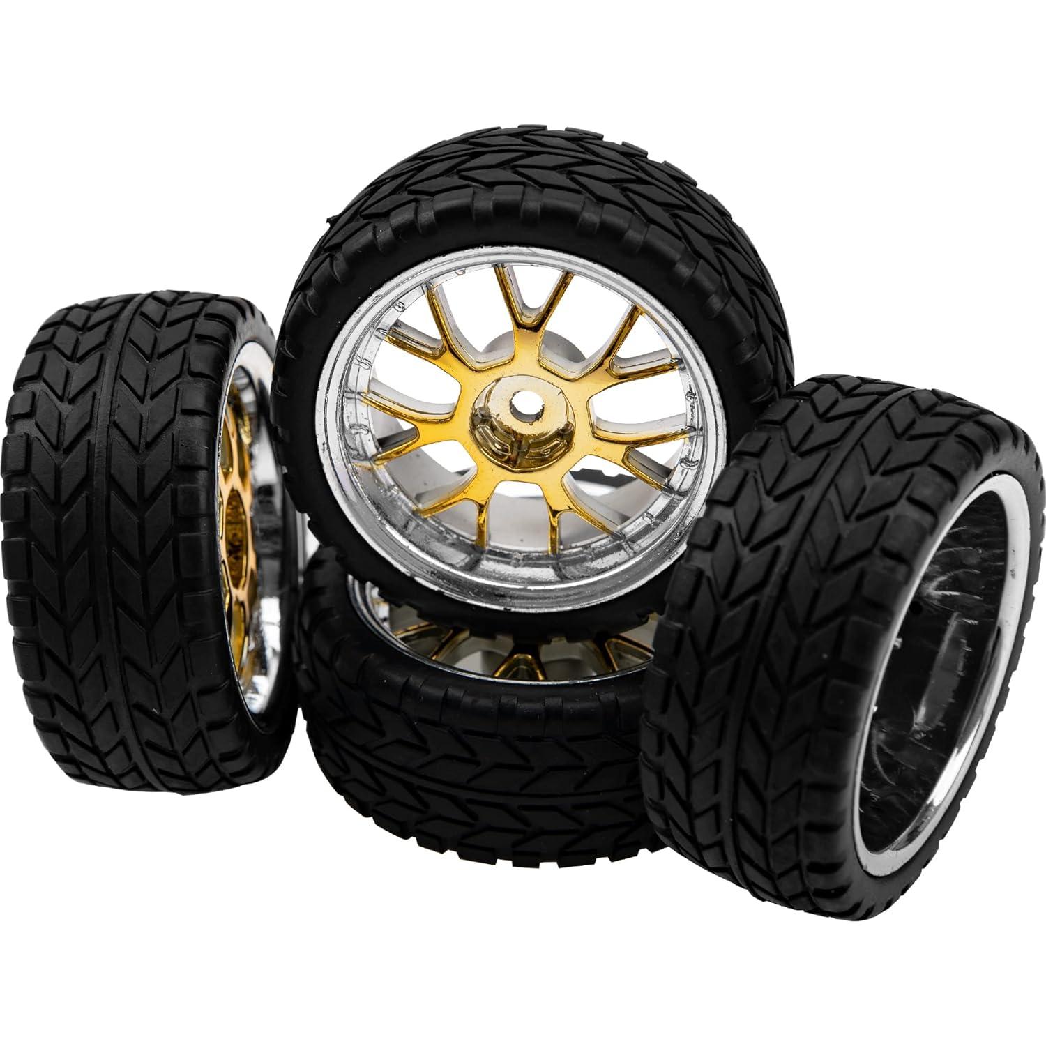 Juego de 4 Ruedas RC HIRCQOO 12mm 66mm Amarillo y Plata