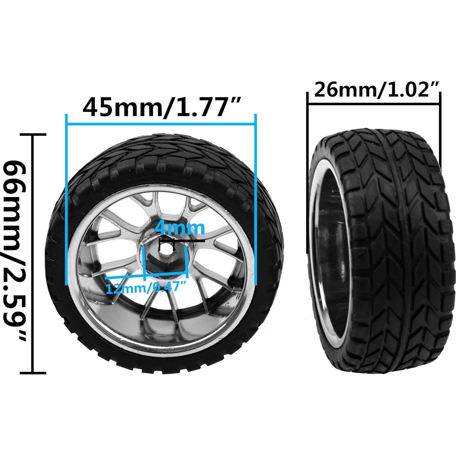 Juego de 4 Ruedas RC HIRCQOO 12mm 66mm Amarillo y Plata