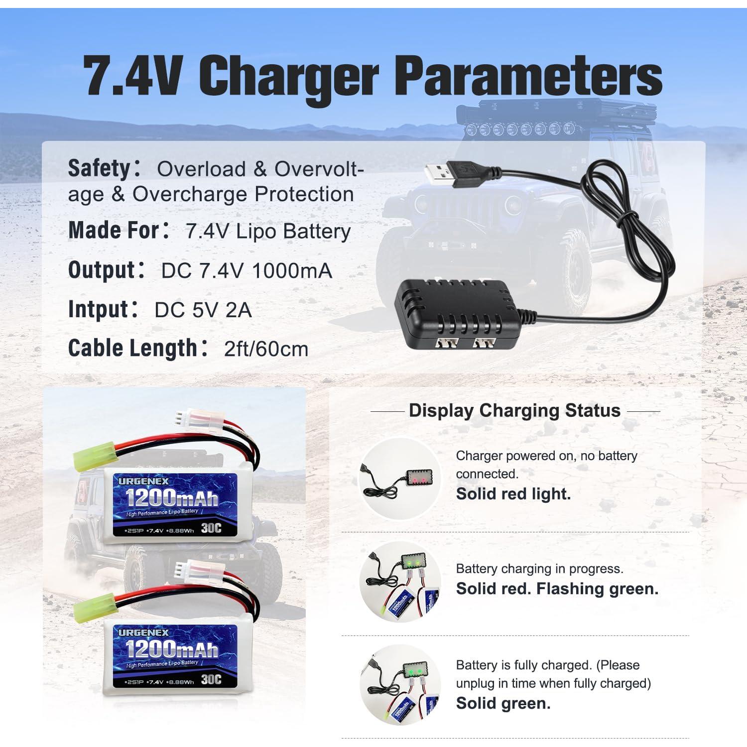 Batería Lipo URGENEX 2S 7.4V 1200mAh 30C Mini Tamiya RC