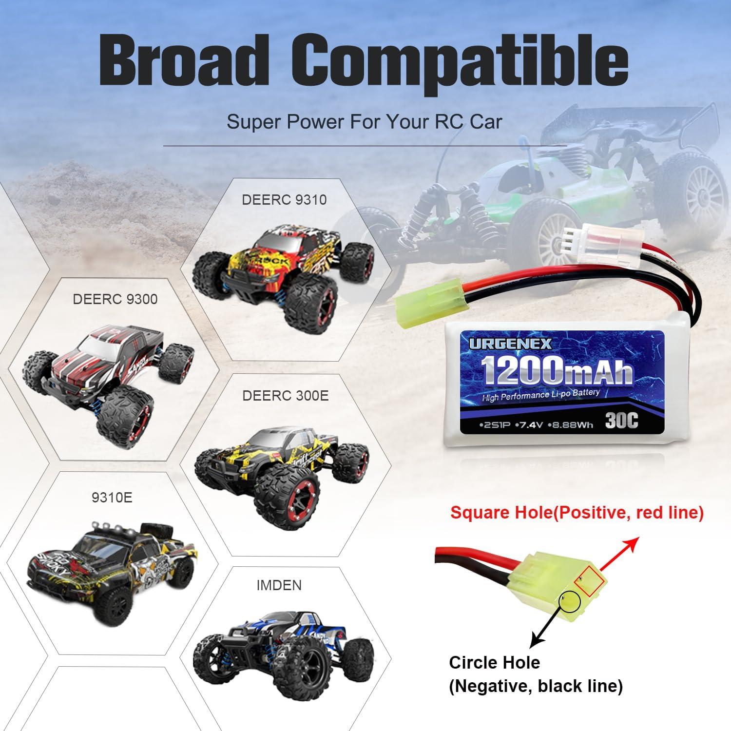 Batería Lipo URGENEX 2S 7.4V 1200mAh 30C Mini Tamiya RC