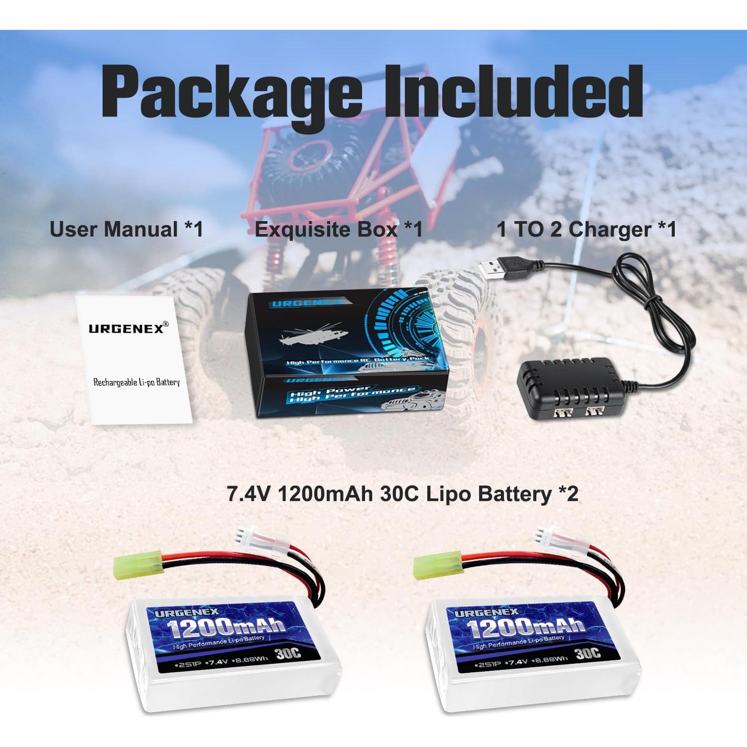 Batería Lipo URGENEX 2S 7.4V 1200mAh 30C Mini Tamiya RC