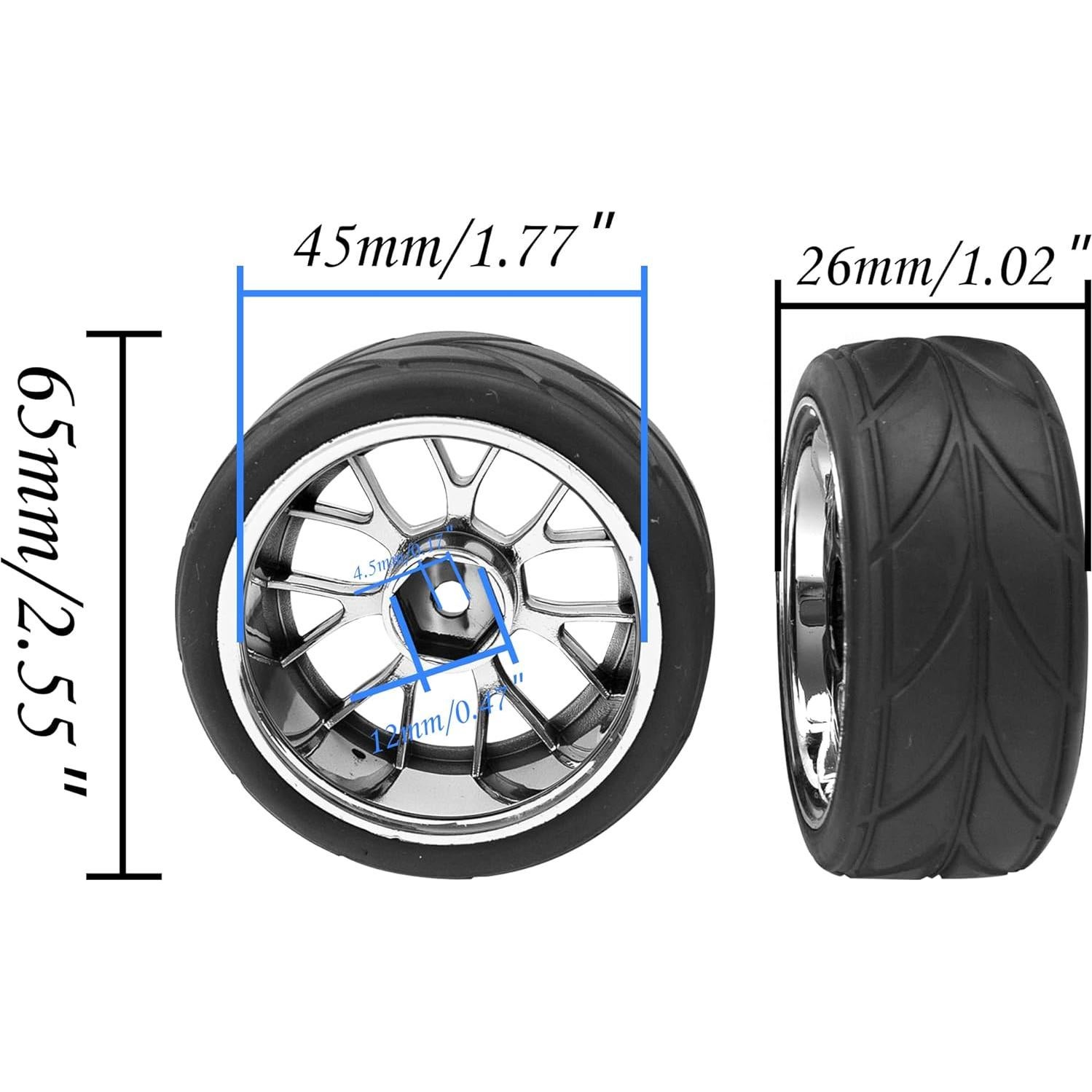 4 Neumáticos de Caucho HIRCQOO 65mm para Carros RC 1/10