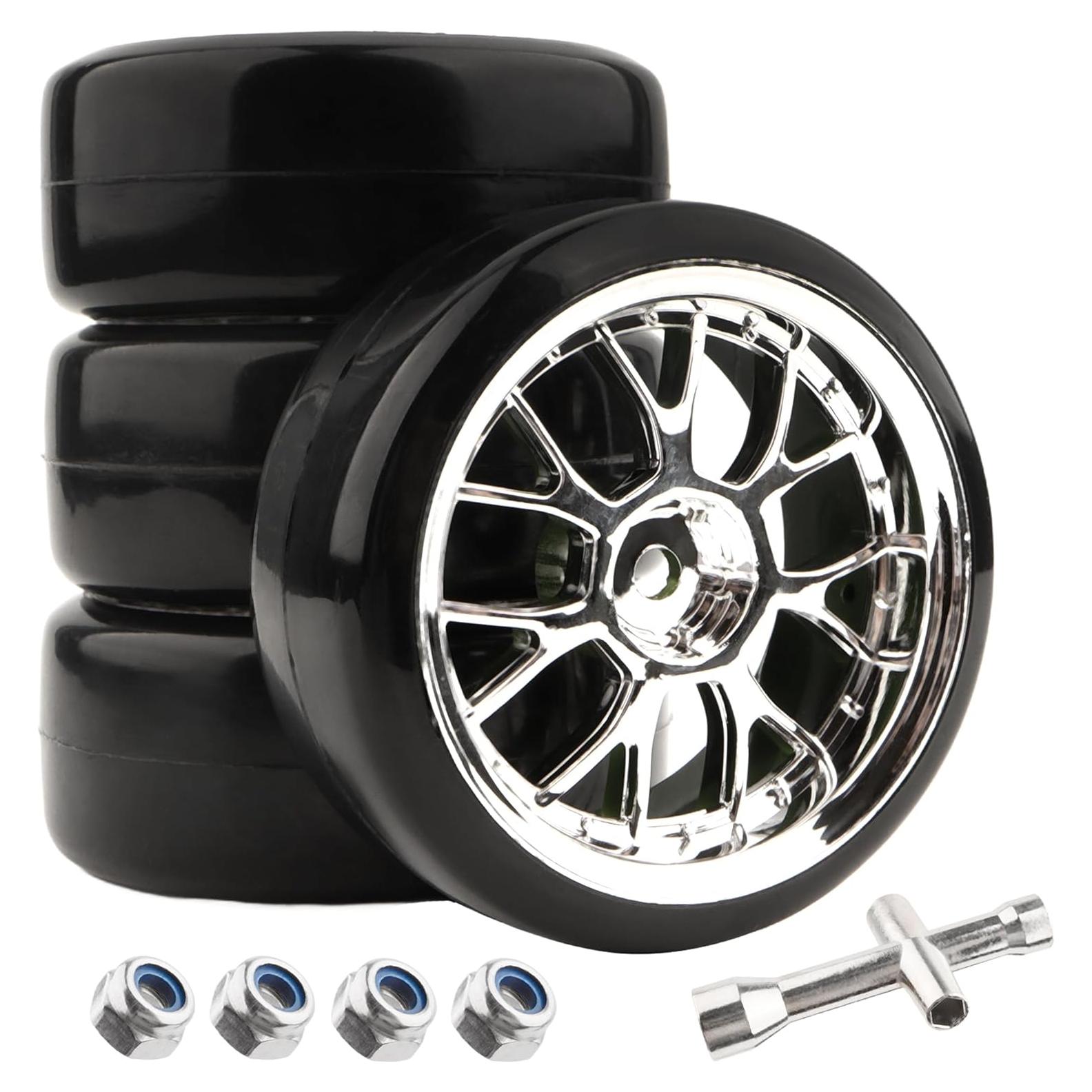 4 Neumáticos de Plástico Duro GDOOL 1/10 para RC Drift Plata