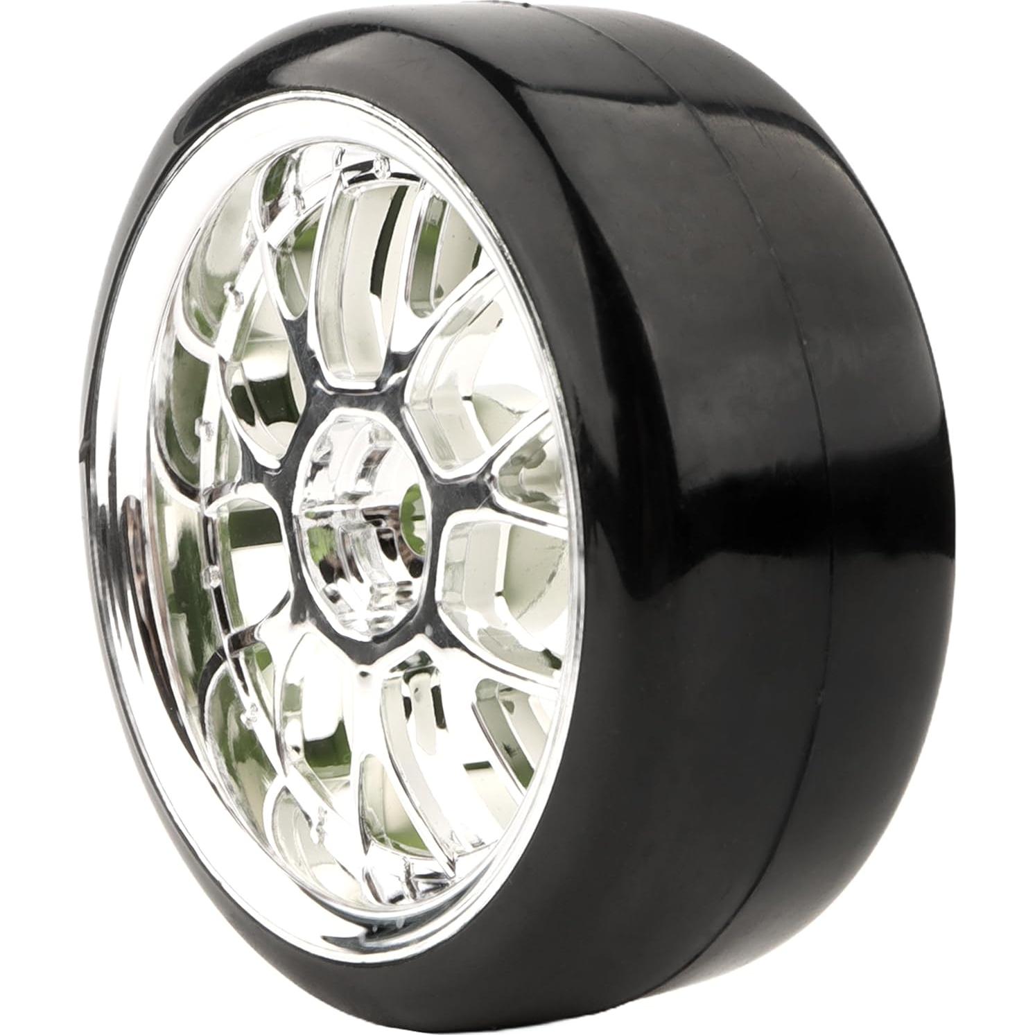 4 Neumáticos de Plástico Duro GDOOL 1/10 para RC Drift Plata