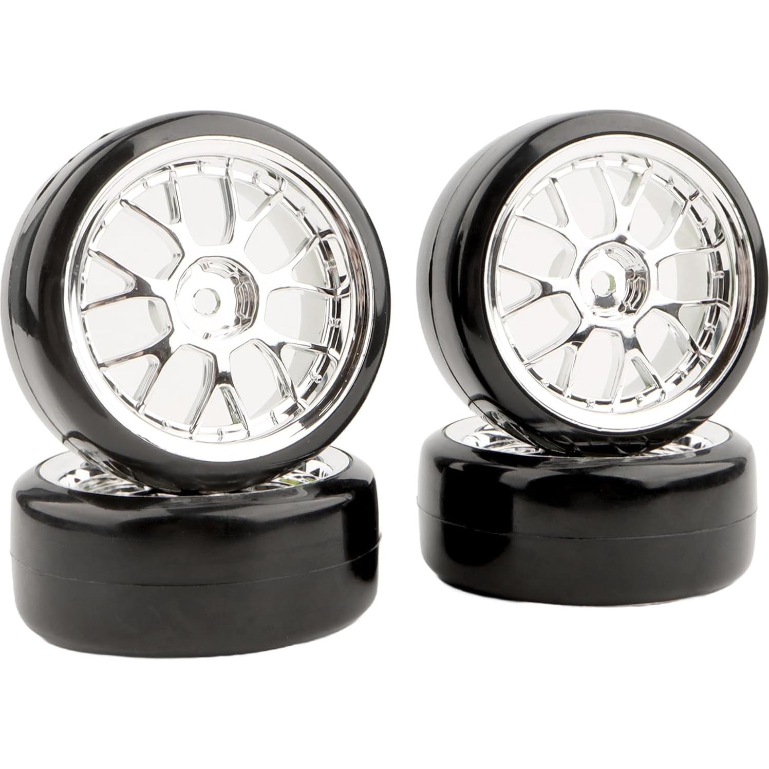 4 Neumáticos de Plástico Duro GDOOL 1/10 para RC Drift Plata