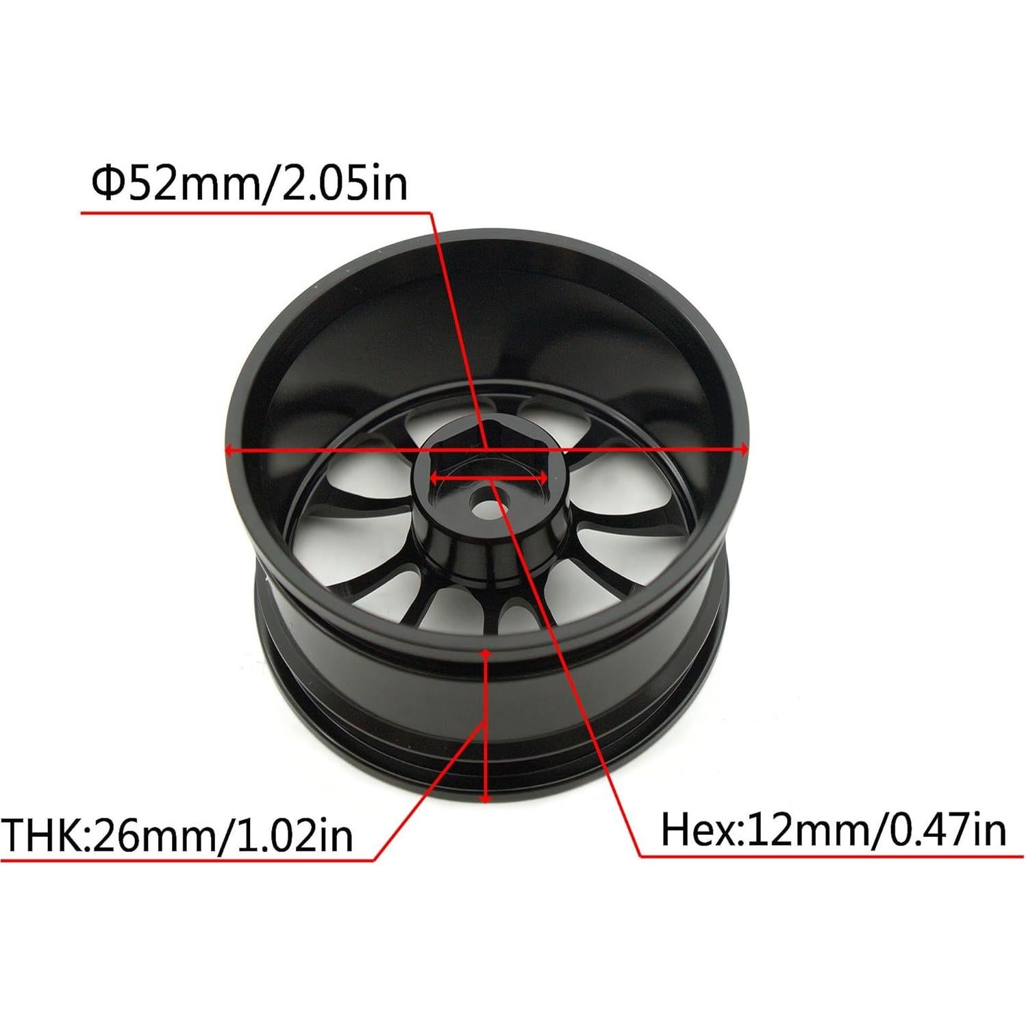 Neumáticos de Drift RC 1/10 TxXrcss Aluminio 52mm 4Pcs Negro