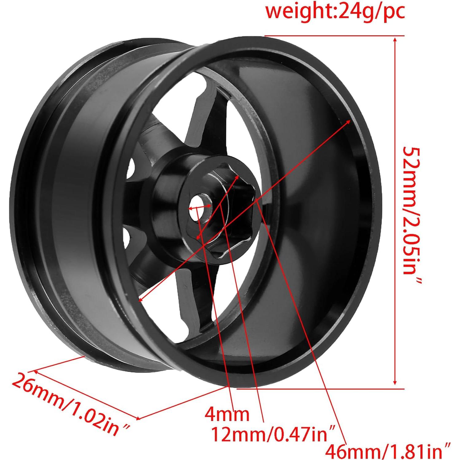 REDSPIDER Ruedas Drift RC 1:10 Aluminio 12mm Hex 4PCS Negro