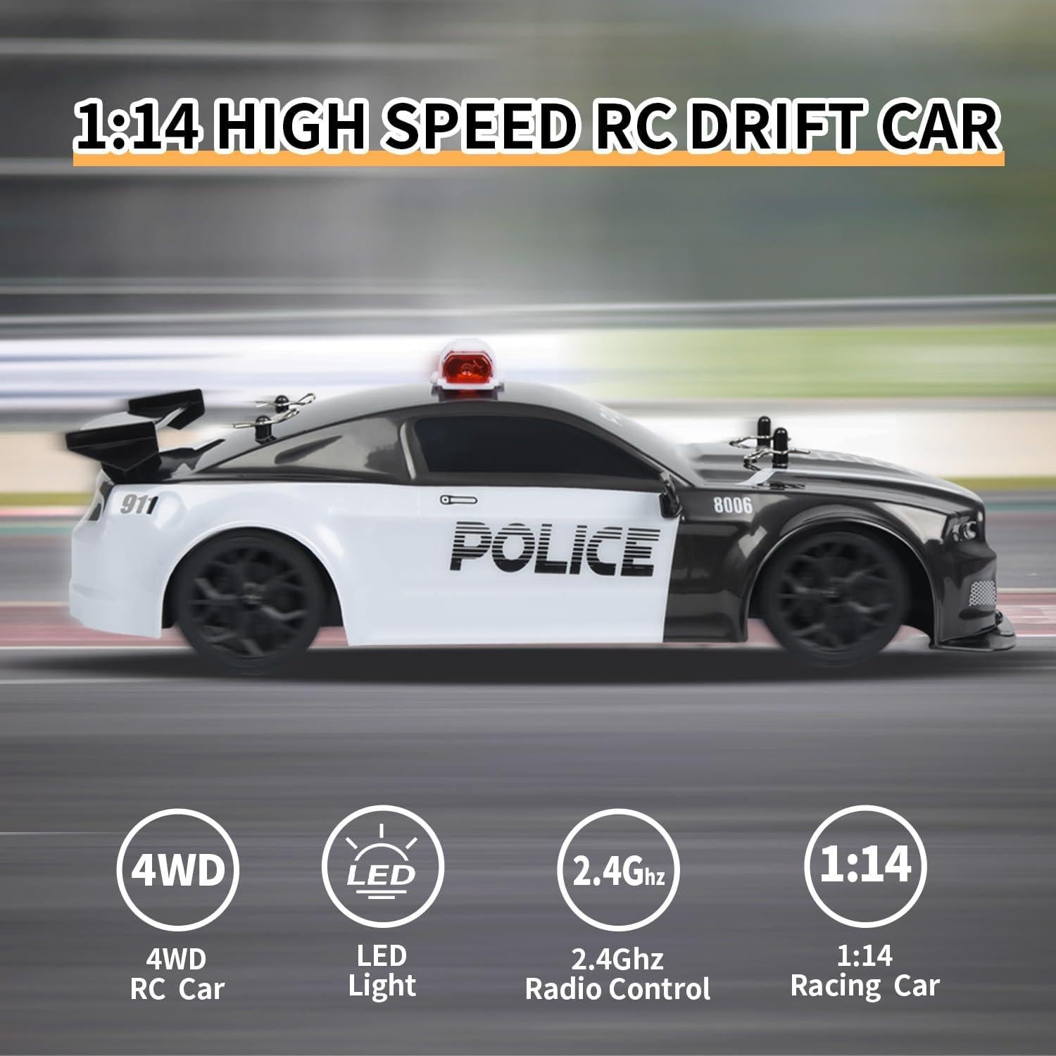 Coche de Policía RC Drift 1:14 QUN SHUN 4WD 20km/h