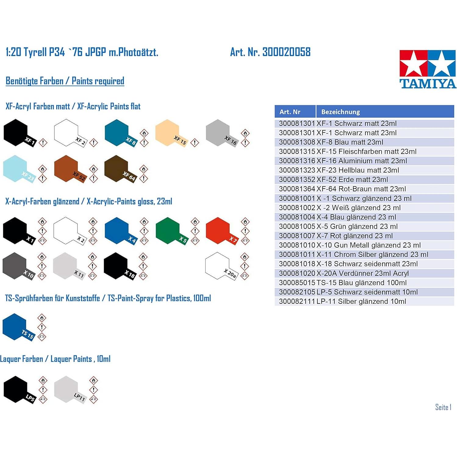 Tamiya 1/20 Tyrrell P34 Seis Ruedas Kit de Modelo Plástico