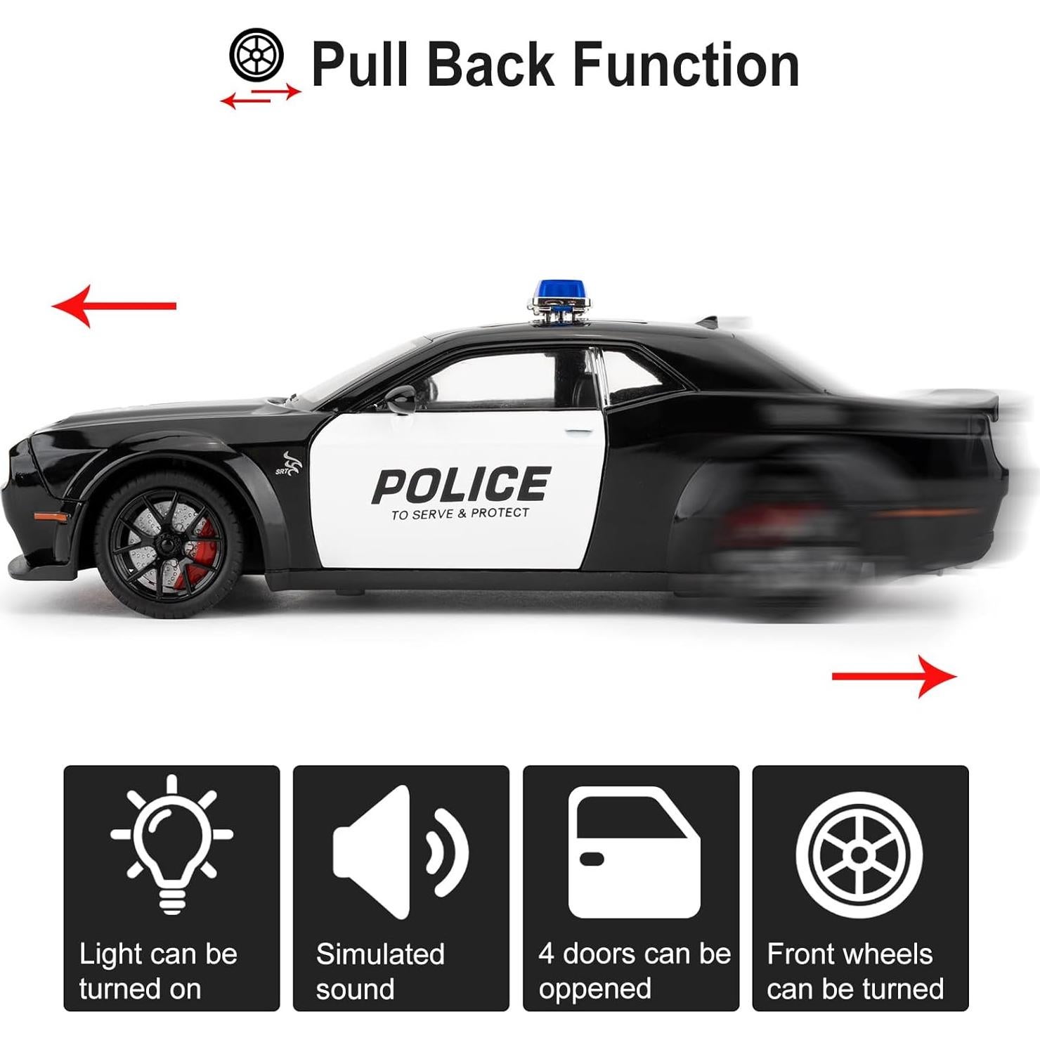 Coche de Policía Diecast LOVEPOSELY 1:24 con Luces y Sonidos