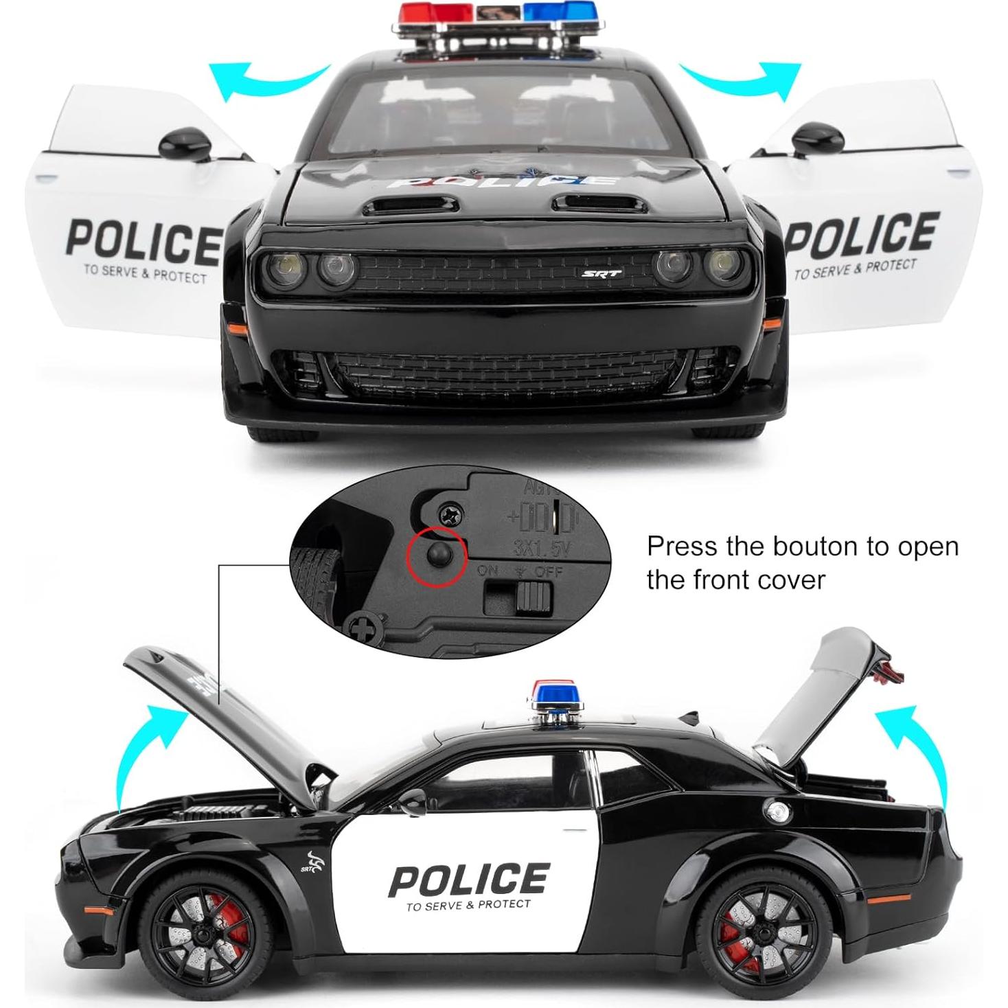 Coche de Policía Diecast LOVEPOSELY 1:24 con Luces y Sonidos