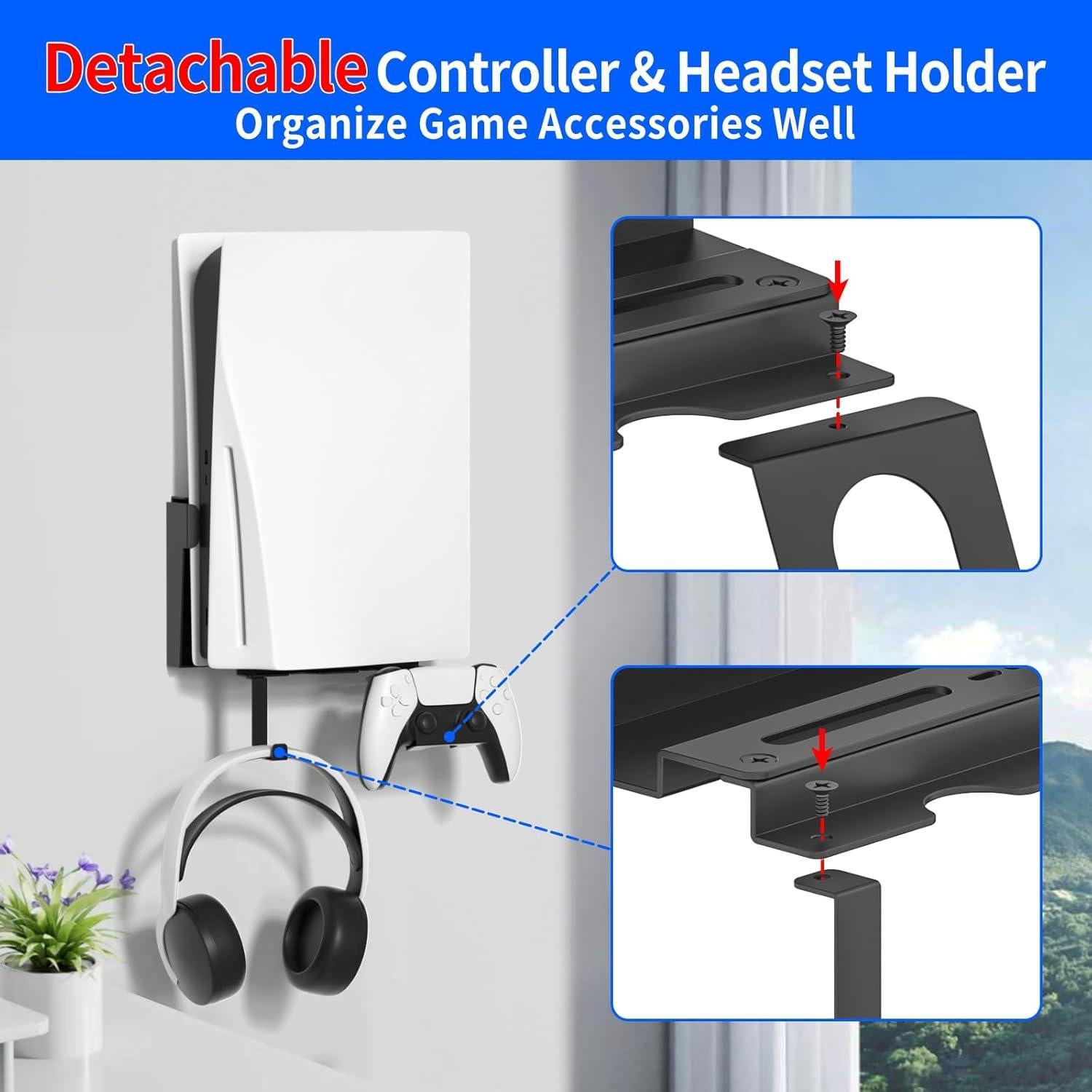 Soporte de Pared para PS5 Chunxiao - Negro, Disipación de Calor