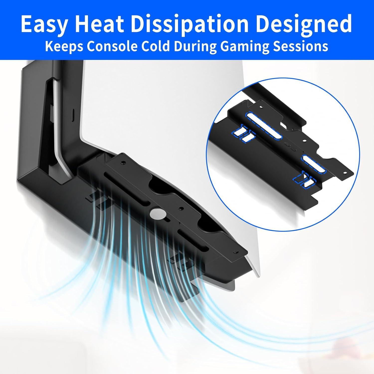 Soporte de Pared para PS5 Chunxiao - Negro, Disipación de Calor