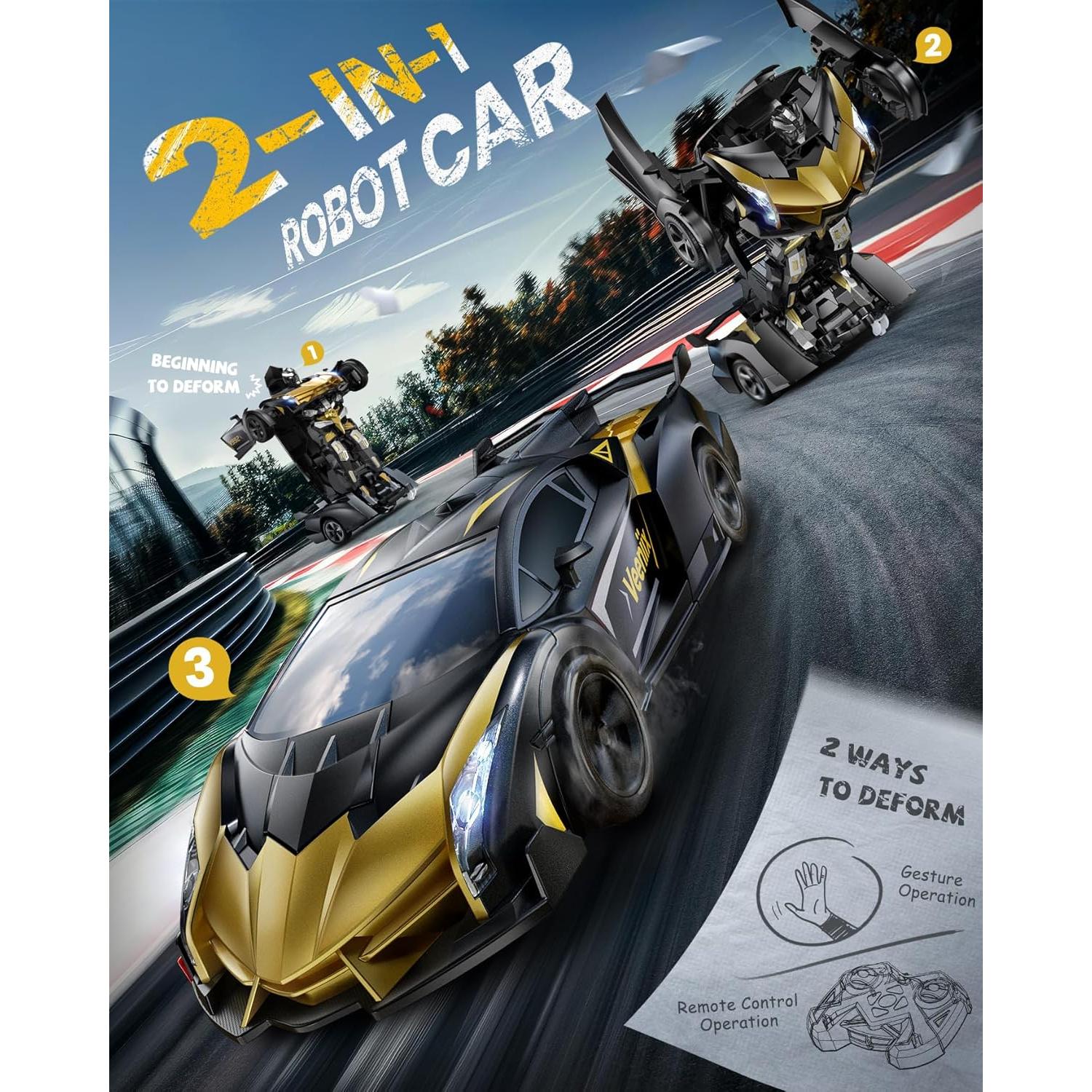 Coche RC Transformable Veeniix V992 Robot 2-en-1 Dorado