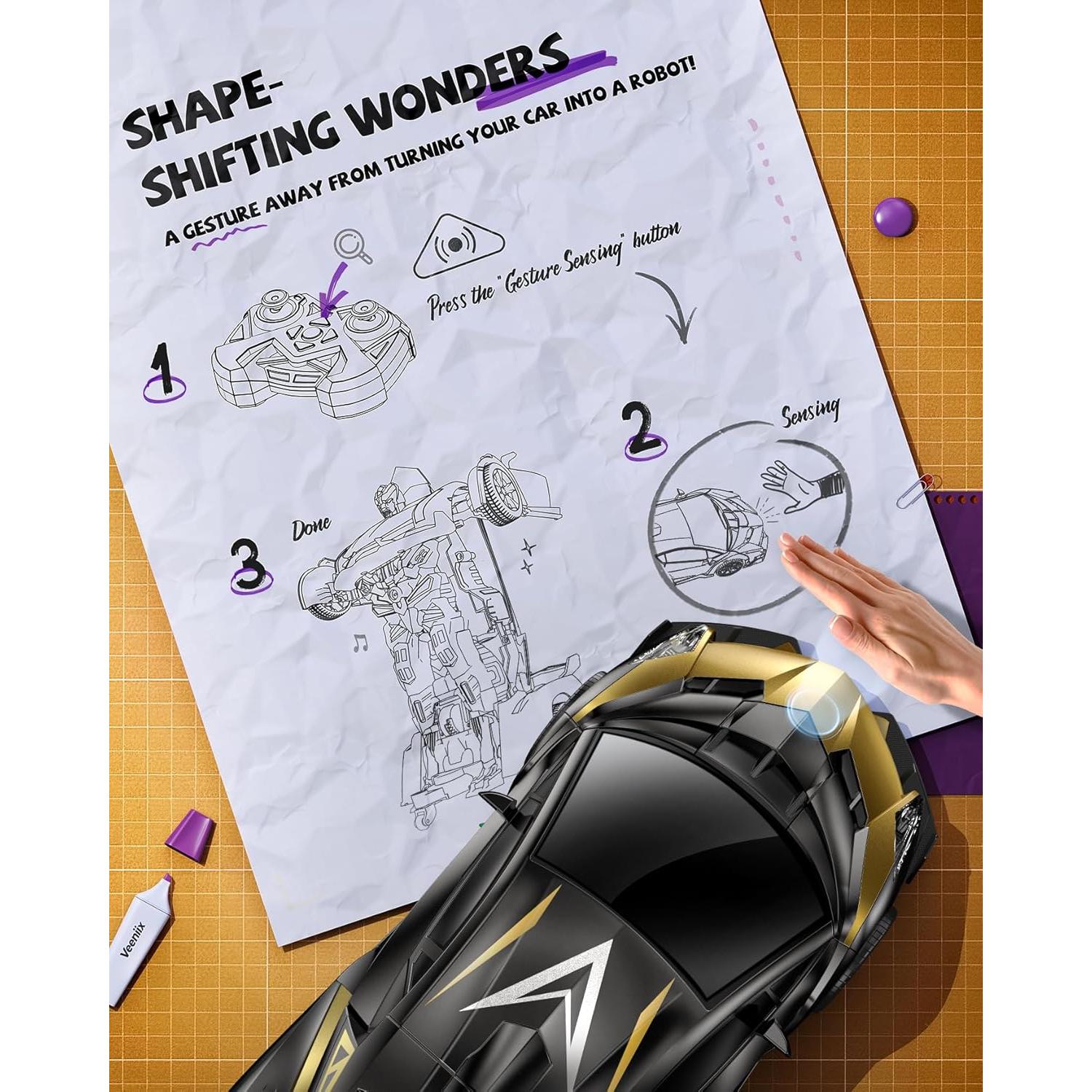 Coche RC Transformable Veeniix V992 Robot 2-en-1 Dorado