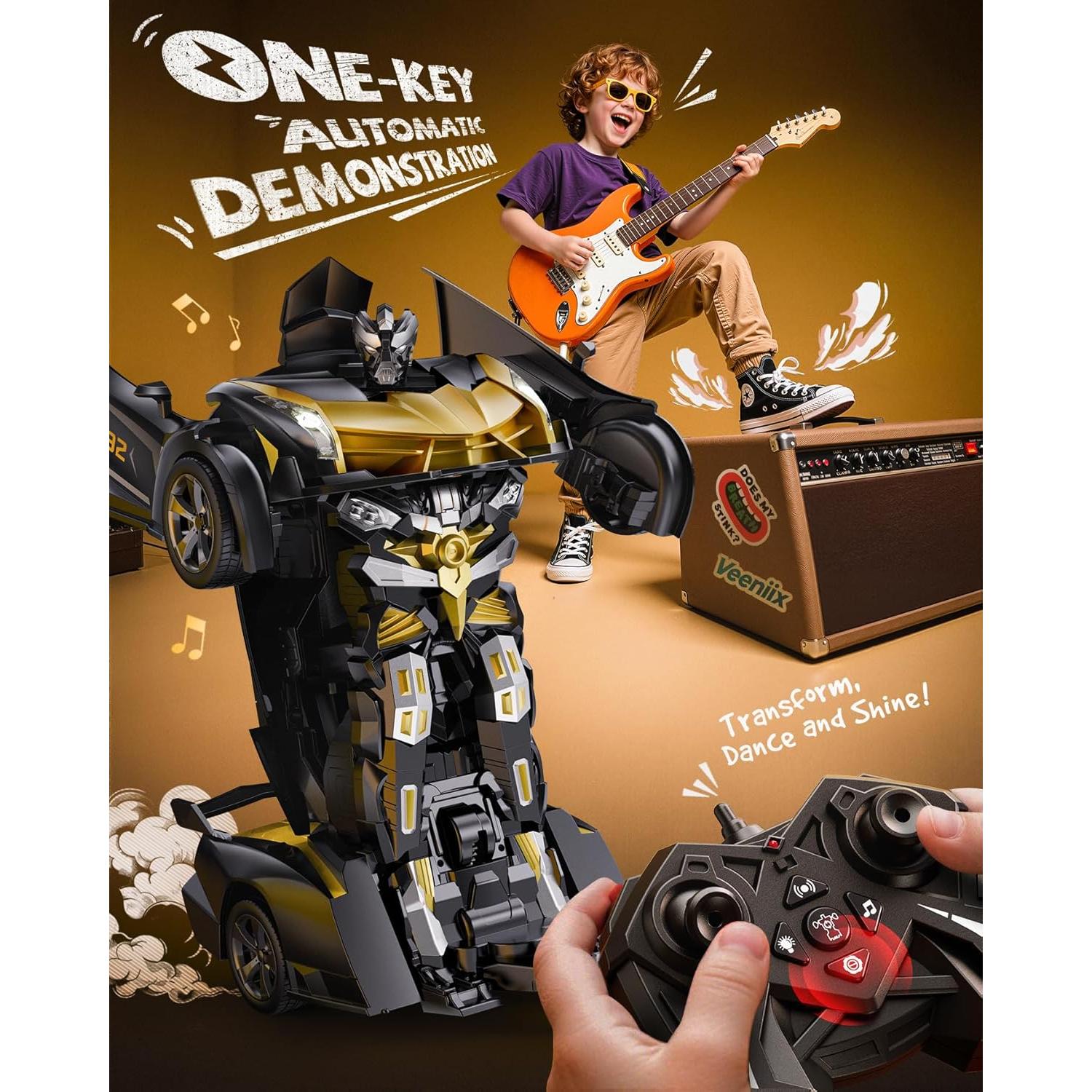 Coche RC Transformable Veeniix V992 Robot 2-en-1 Dorado